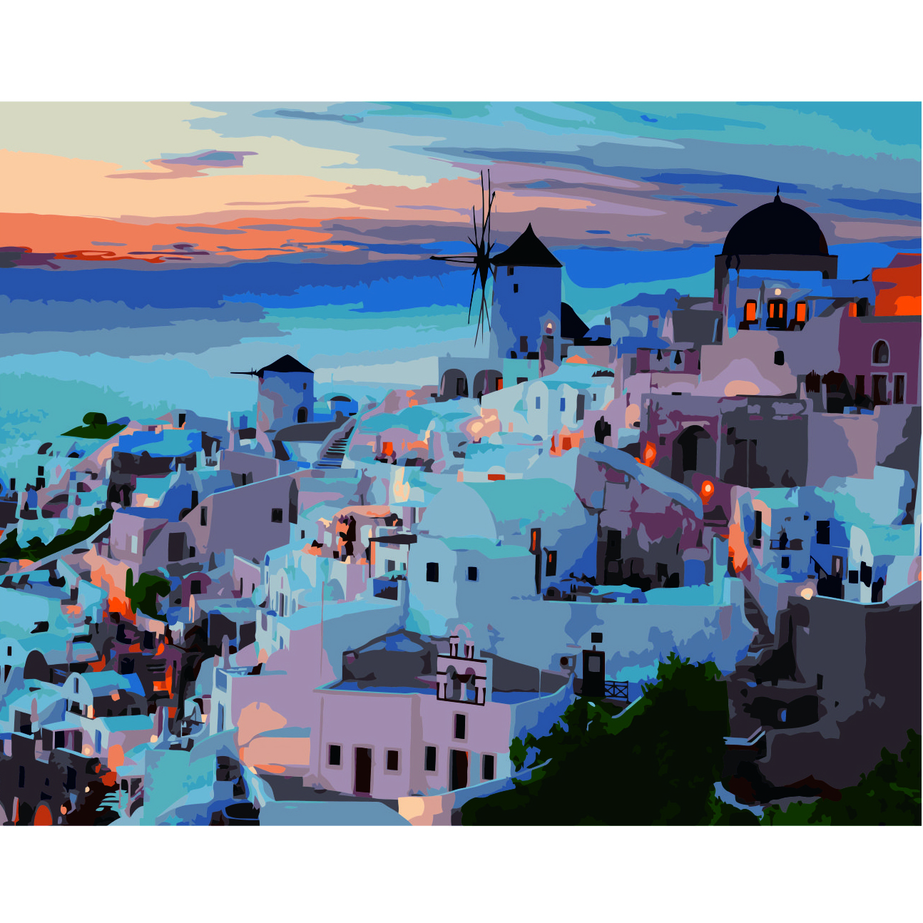 Картина за номерами Strateg Вечірній Санторіні з лаком розміром 40х50 см VA-2740