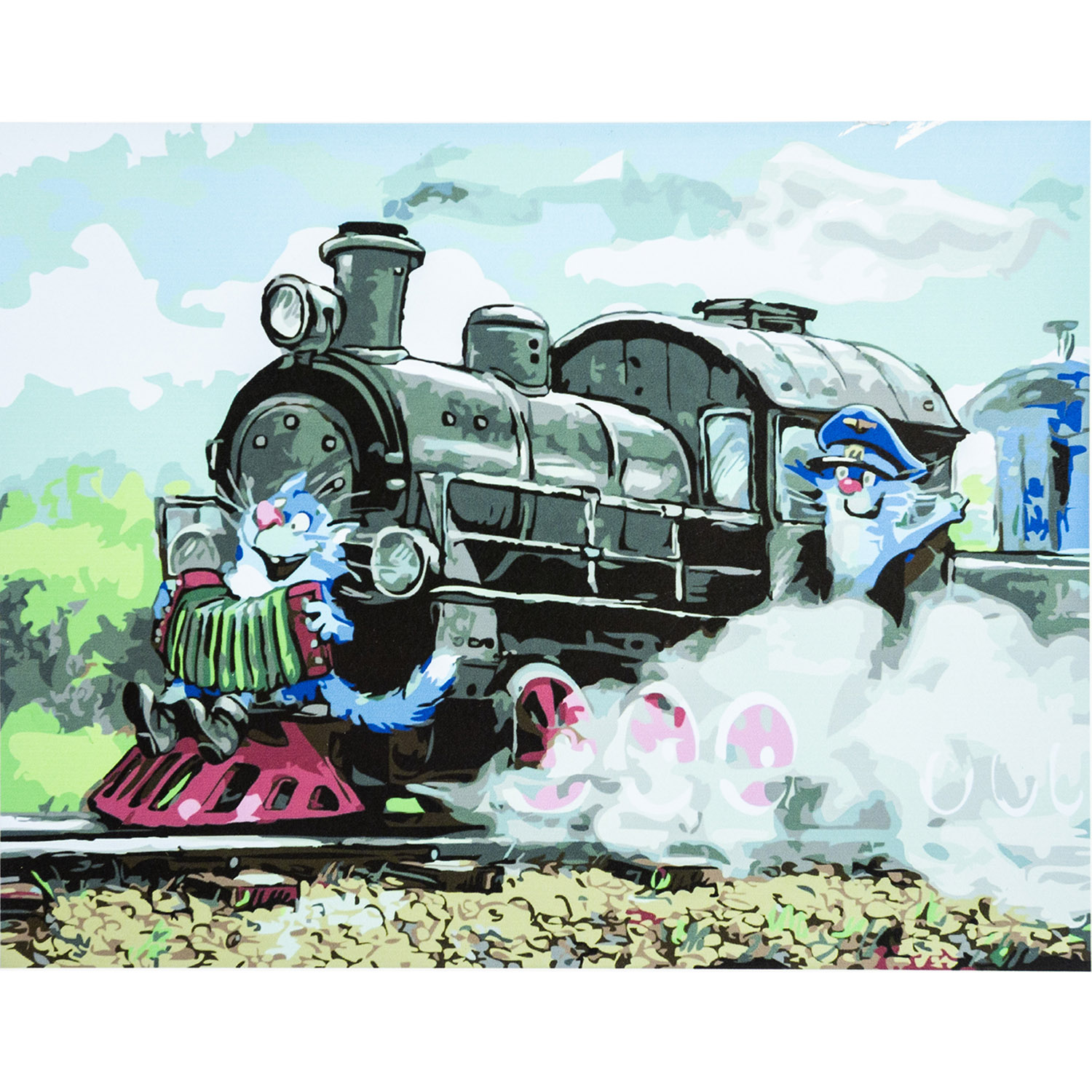 Картина за номерами Strateg Веселі машиністи з лаком розміром 30х40 см SS-3685