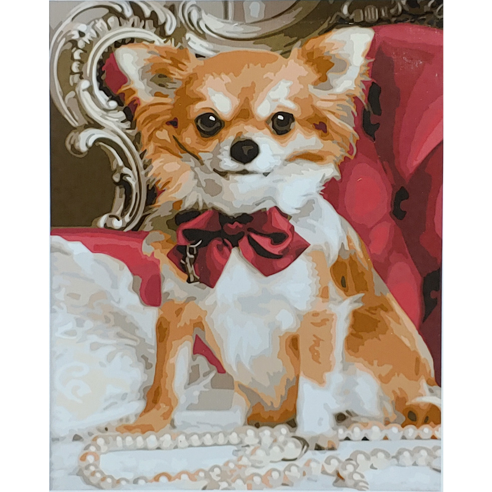 Картина за номерами Strateg Маленька Чихуахуа з лаком розміром 40х50 см (SY6679)