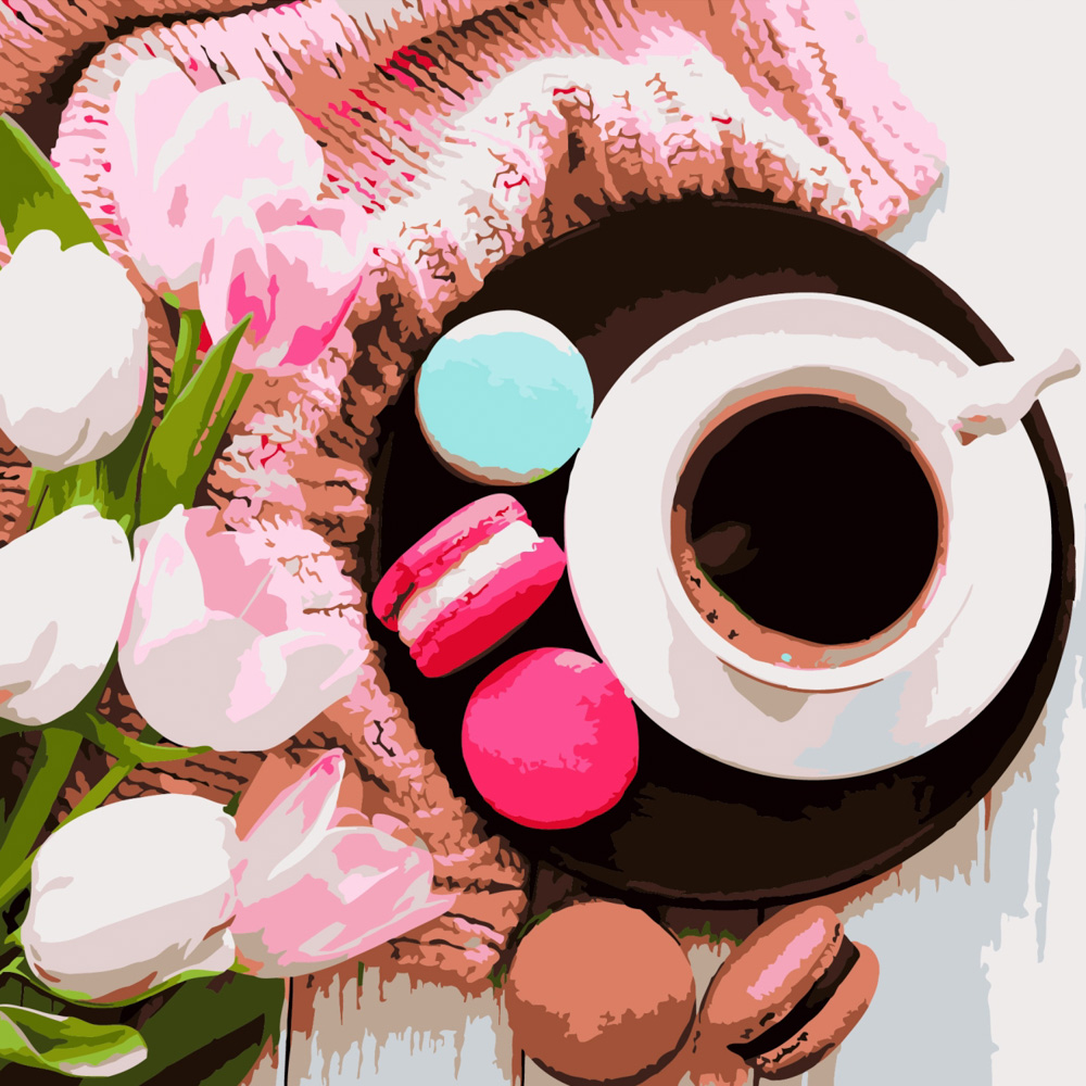 Картина за номерами Strateg Макаруни з кавою розміром 40х40 см (SK017)