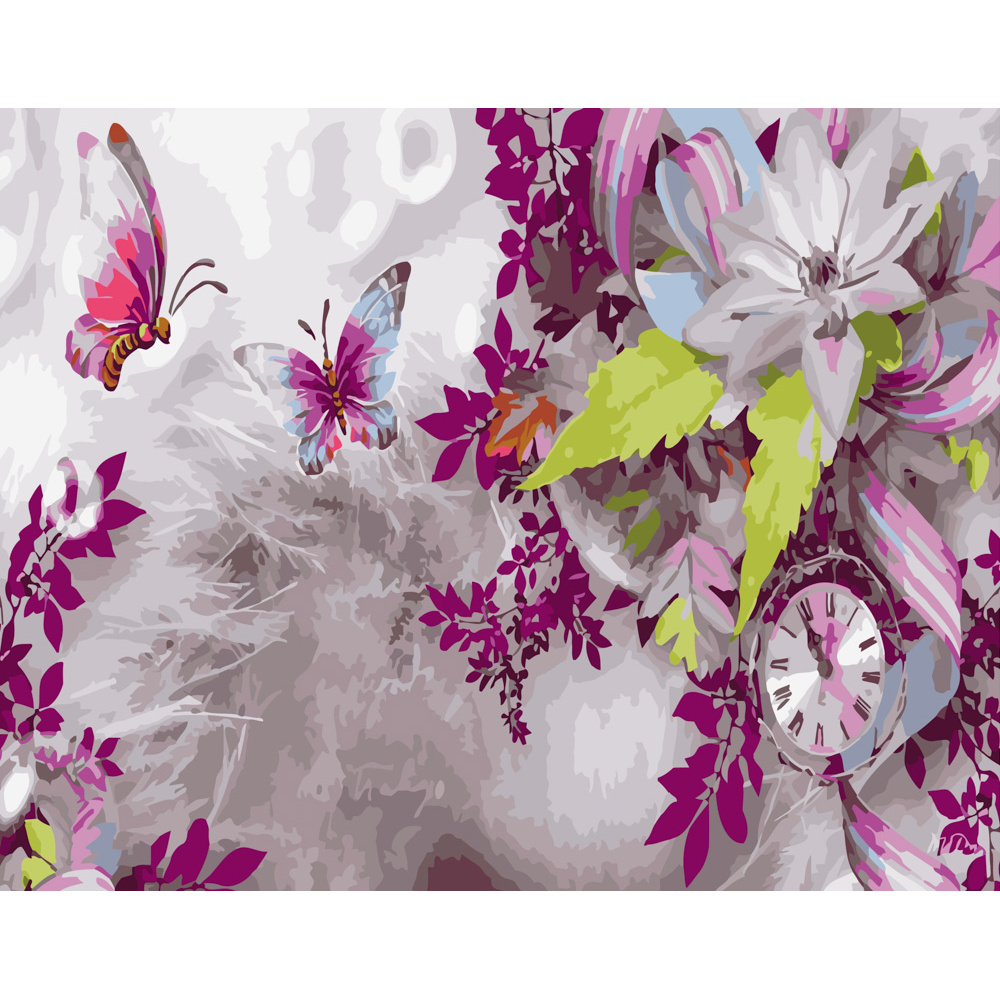 Картина за номерами Strateg Метелики в квітах розміром 40х50 см (GS325)