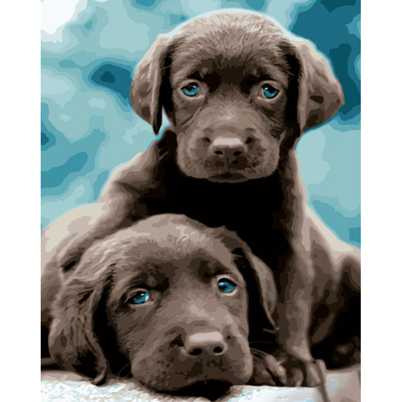 Картина за номерами Strateg Маленькі лабрадори з лаком розміром 40х50 см (GS1184)