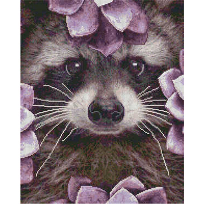 Алмазна картина Strateg Єнот серед квітів розміром 40х50 см (L-019)