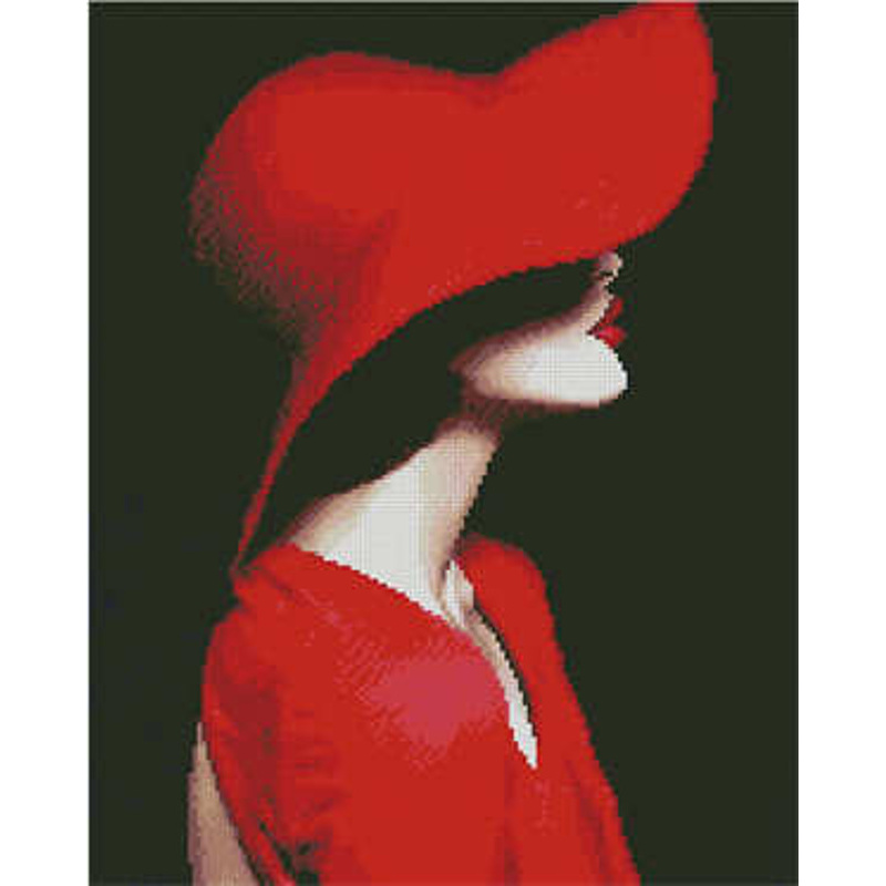 Алмазна картина Strateg Леді в червоному капелюсі розміром 40х50 см (L-136)