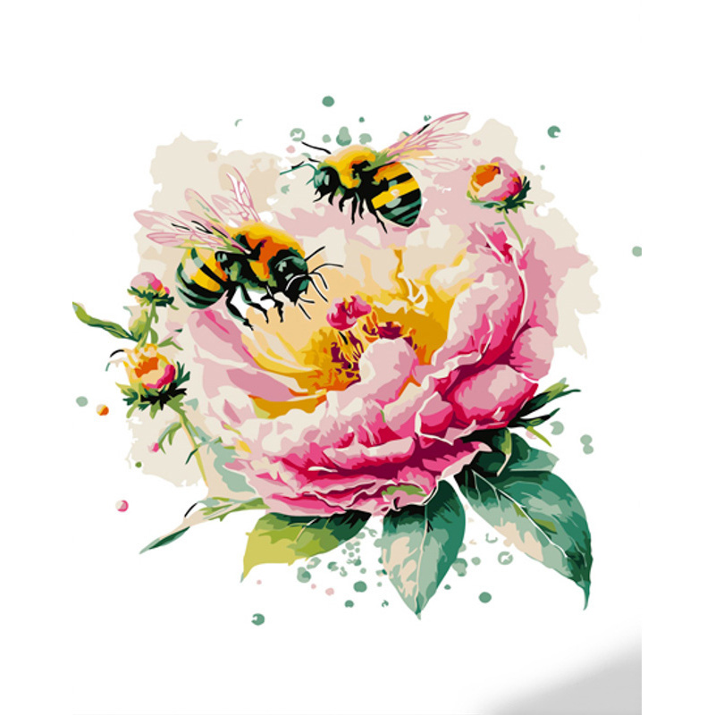 Картина за номерами Strateg Працюючі бджілки з лаком та з рівнем розміром 40х50 см (GS1364)