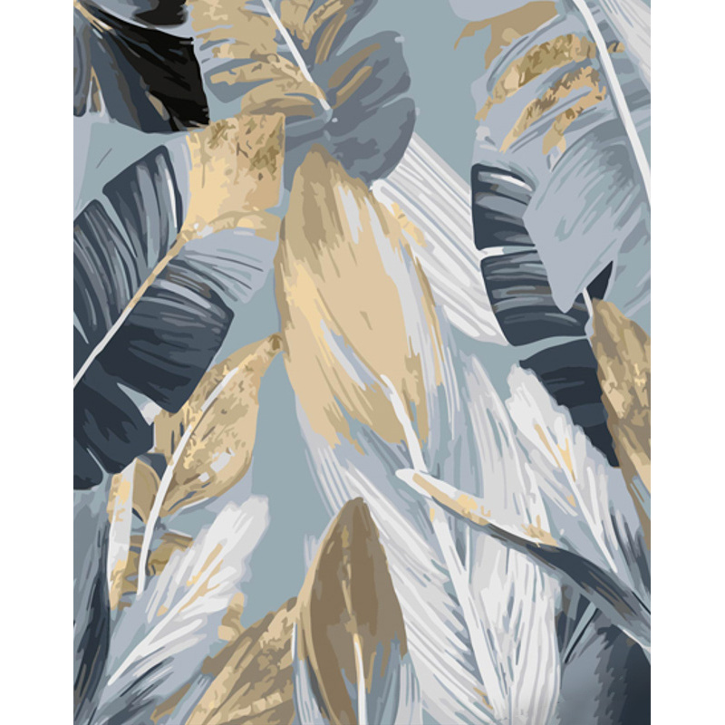 Картина за номерами Strateg Сіре з золотим листя з лаком та з рівнем розміром 40х50 см (GS1410)