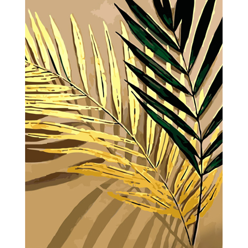 Картина за номерами Strateg Золоте та зелене з лаком та з рівнем розміром 40х50 см (GS1435)