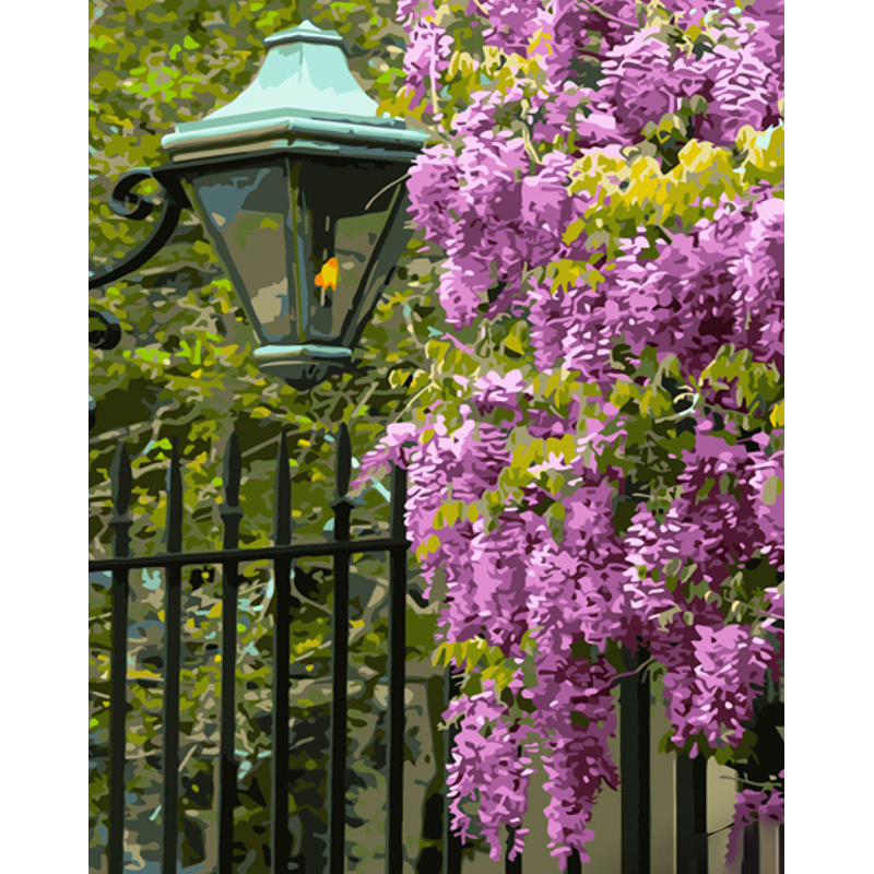 Картина за номерами Strateg Фіолетова гліцинія з лаком та з рівнем розміром 40х50 см (GS1479)