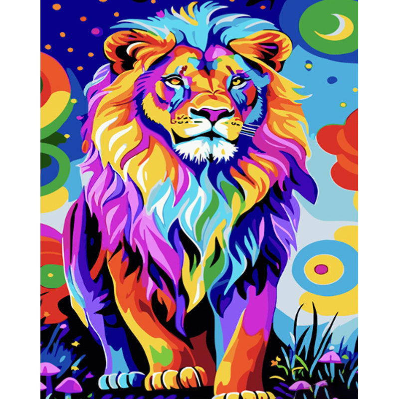 Картина за номерами Strateg Поп-арт лев з лаком та з рівнем розміром 40х50 см (GS1538)