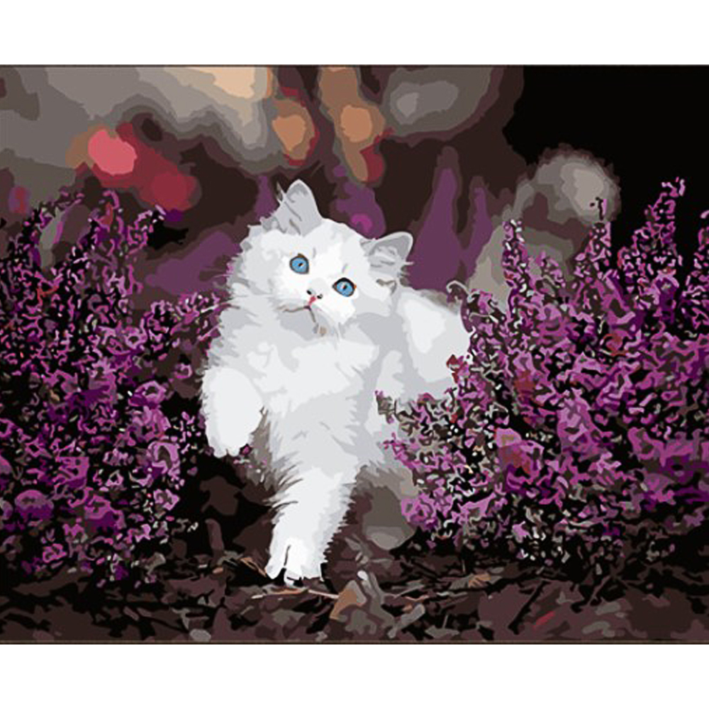 Картина за номерами Strateg Котик із блакитними очима з лаком та з рівнем розміром 40х50 (GS1606)