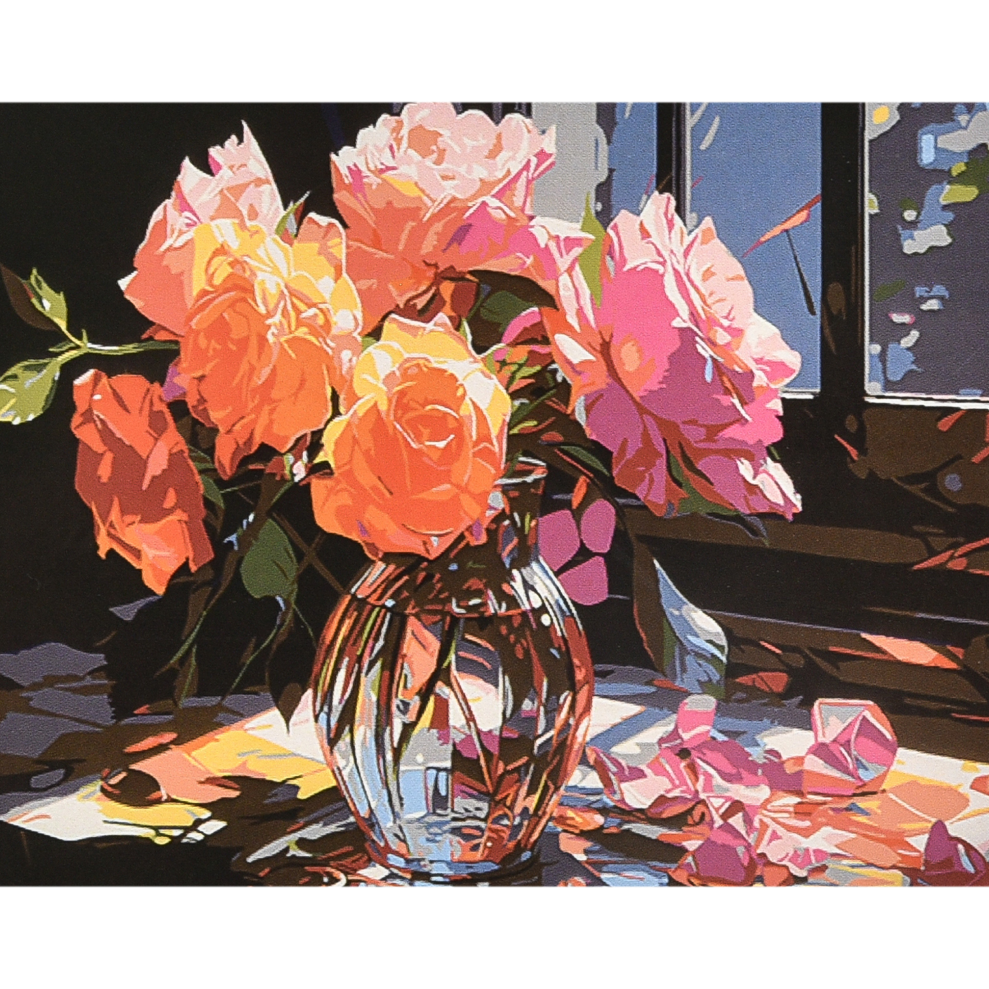 Картина за номерами Strateg Квітковий букет у вазі з лаком та рівнем розміром 40х50 см (VA-4613)