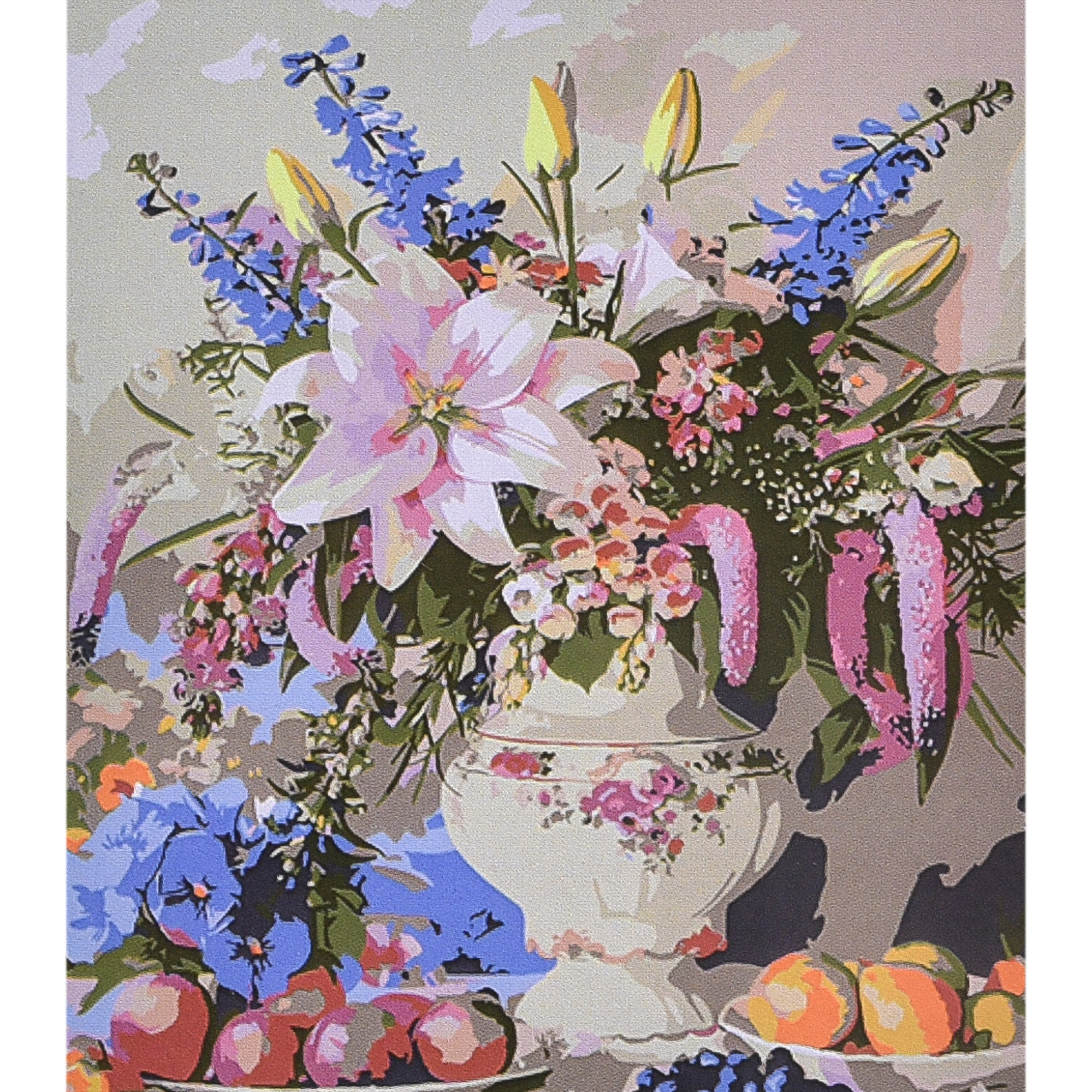 Картина за номерами Strateg Розкіш квітів і фруктів з лаком та рівнем розміром 40х50 см (VA-4668)