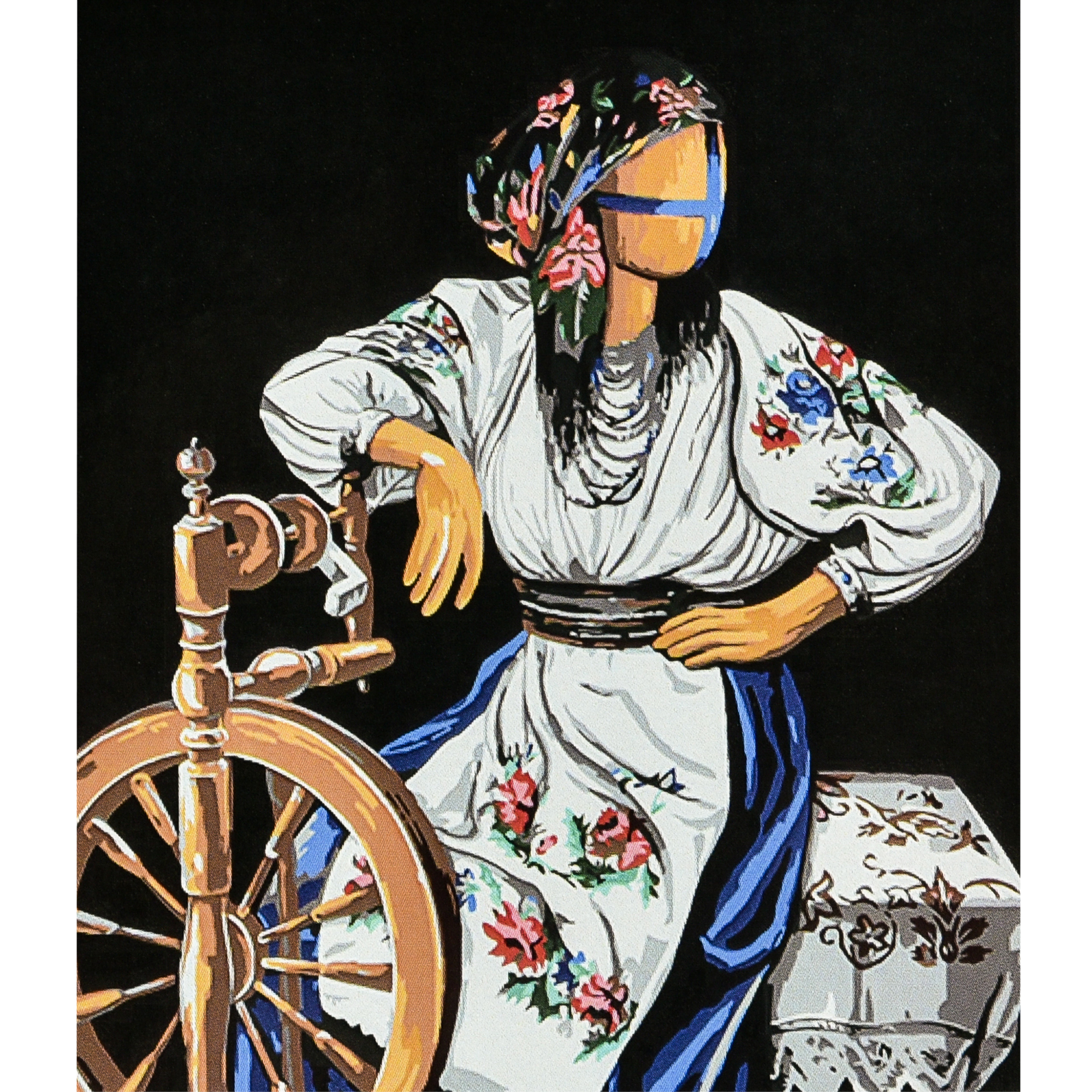 Картина за номерами Strateg ПРЕМІУМ Пряля на чорному фоні з лаком розміром 40х50 см (AH1151)