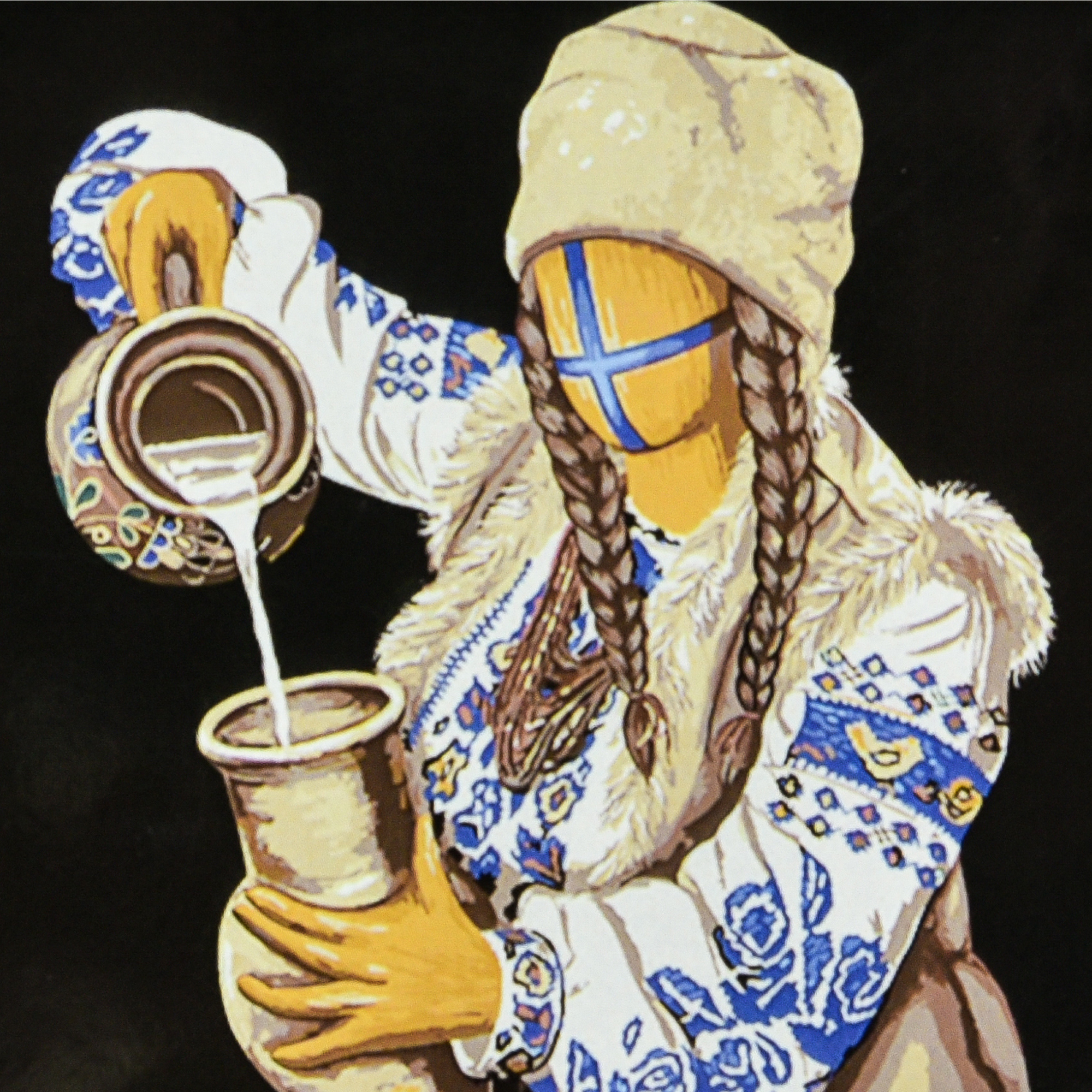 Картина за номерами Strateg ПРЕМІУМ Молочарка на чорному фоні з лаком розміром 40х40 см (AV4040-89)