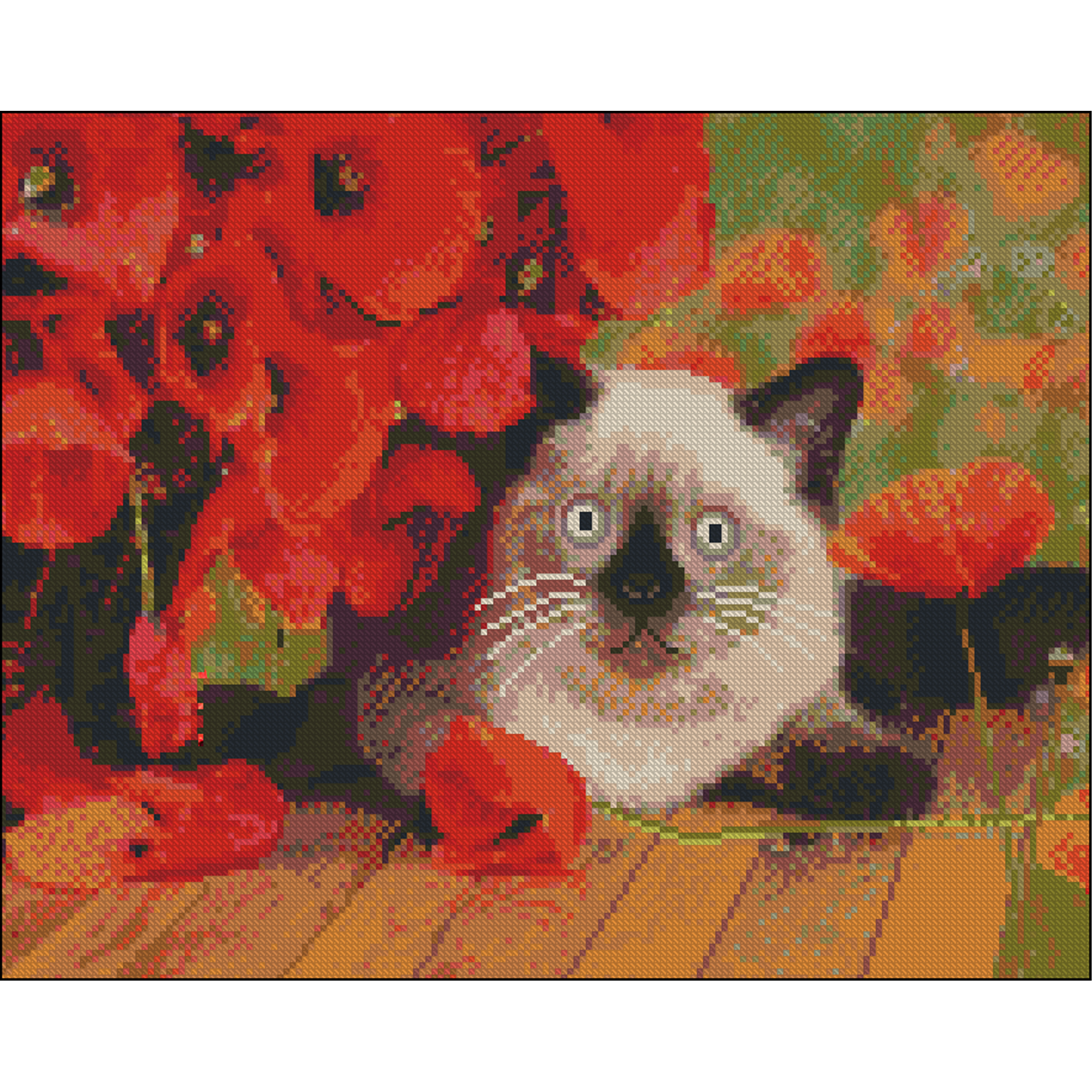 Алмазна мозаїка Strateg ПРЕМІУМ Кіт і маки без підрамника розміром 40х50 см (ZAV4050-32)