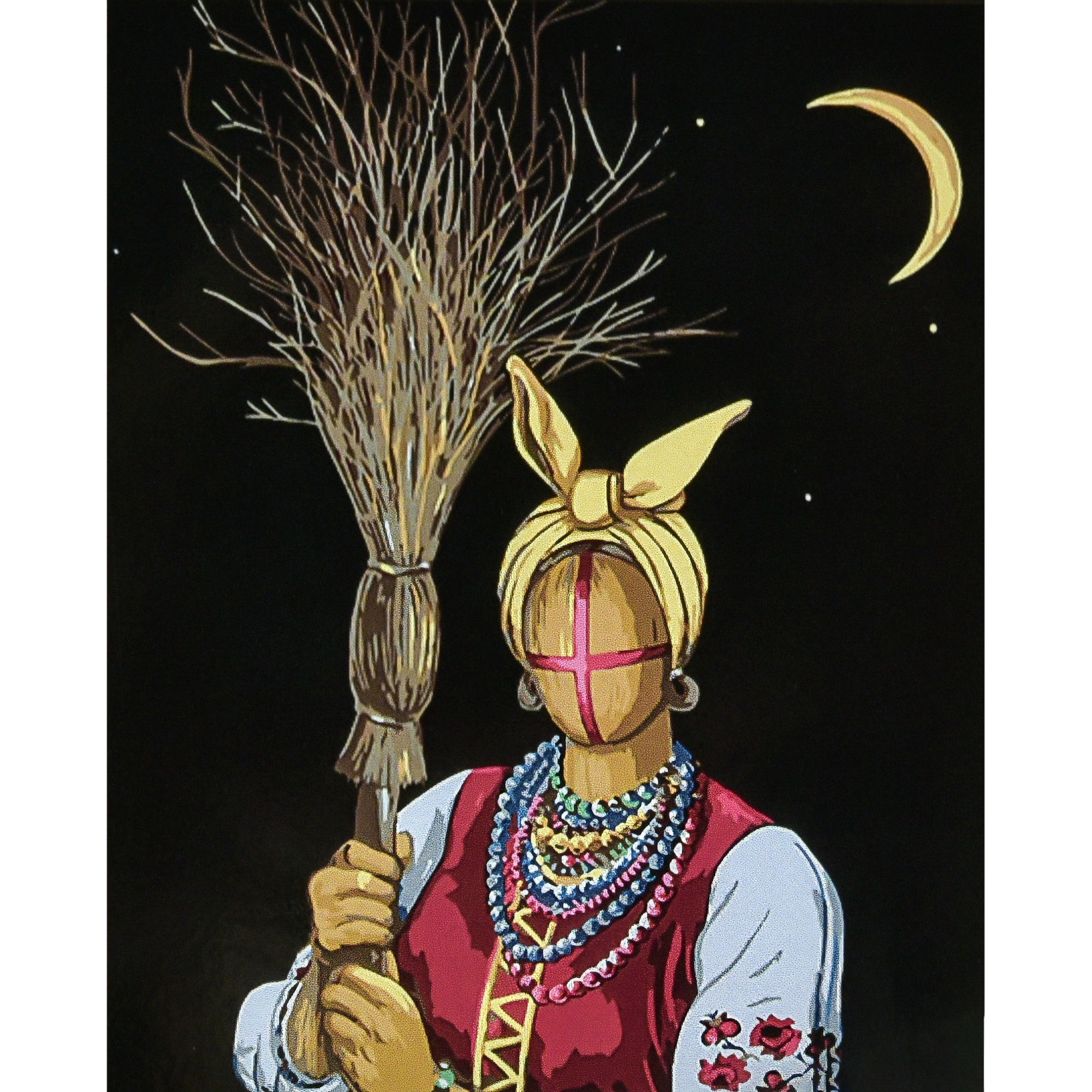 Картина за номерами Strateg ПРЕМІУМ Солоха на чорному фоні з лаком розміром 40х50 см (AH1148)