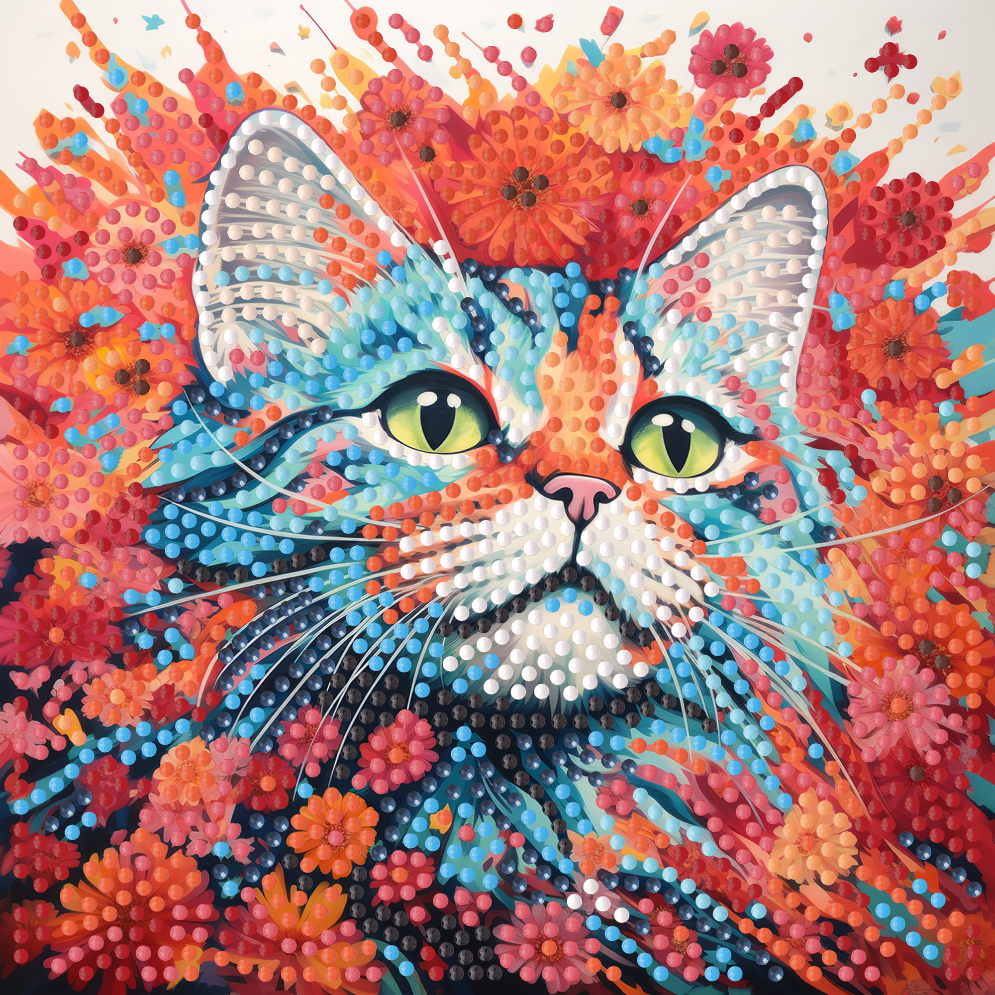 Алмазна мозаїка Strateg ПРЕМІУМ Яскравий кіт на паперовій основі розміром 18х18 см (ZAV1818-22)