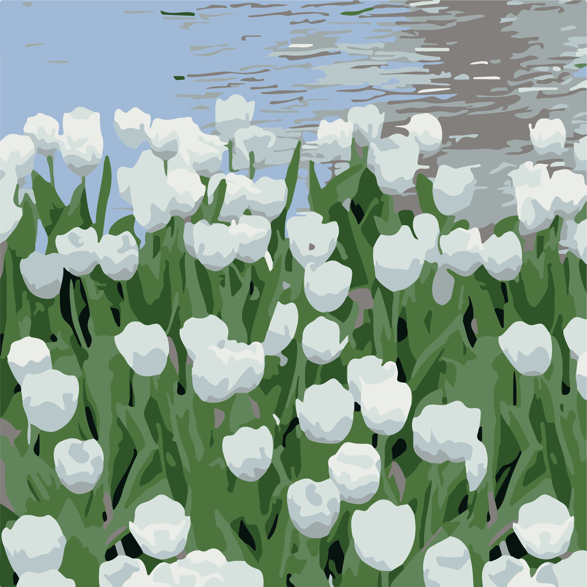 Картина за номерами Strateg Тюльпани біля води розміром 20х20 см (HH8014-10)