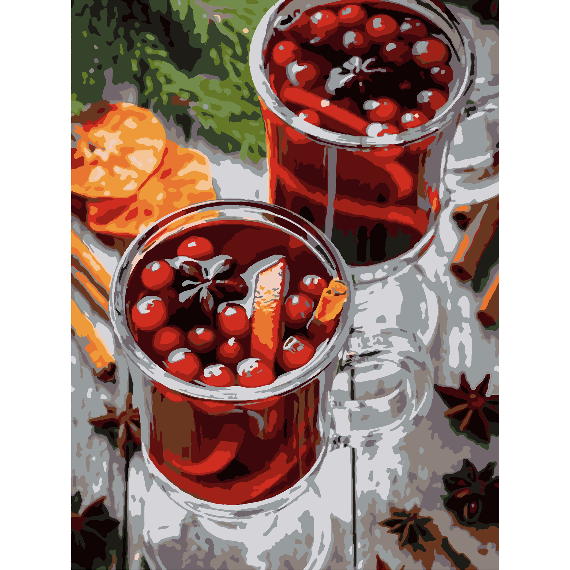 Картина за номерами Strateg ПРЕМІУМ Пряний напій з лаком та з рівнем розміром 30х40 см (SS1226)