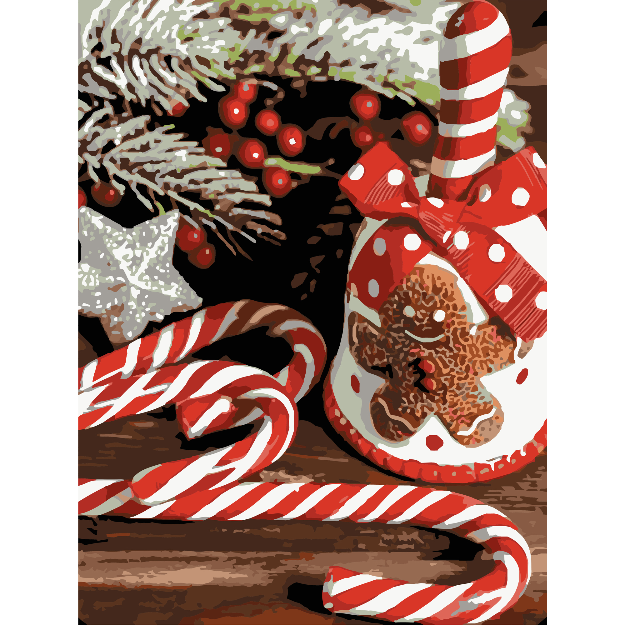 Картина за номерами Strateg ПРЕМІУМ Різдвяний дзвіночок з лаком та з рівнем розміром 30х40 см (SS1227)