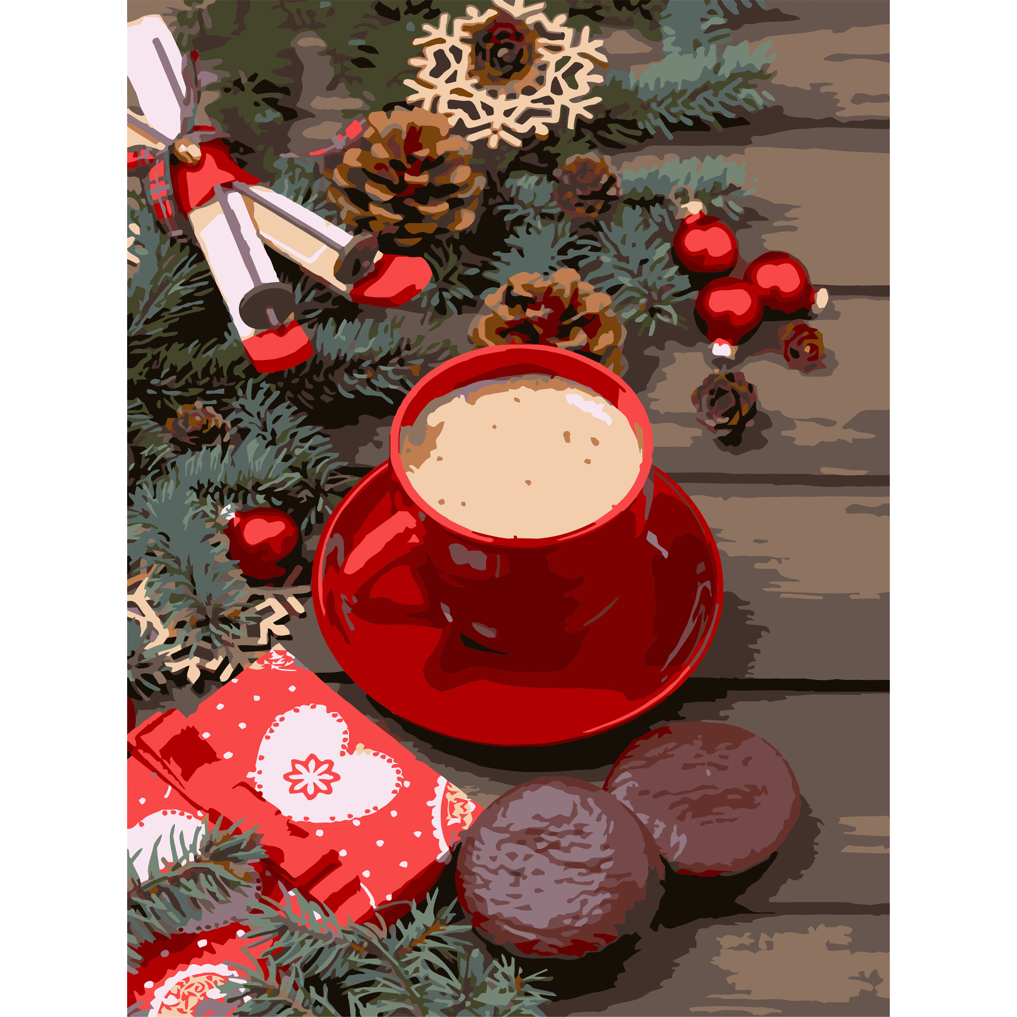 Картина за номерами Strateg ПРЕМІУМ Зимова кава з лаком та з рівнем розміром 30х40 см (SS1237)