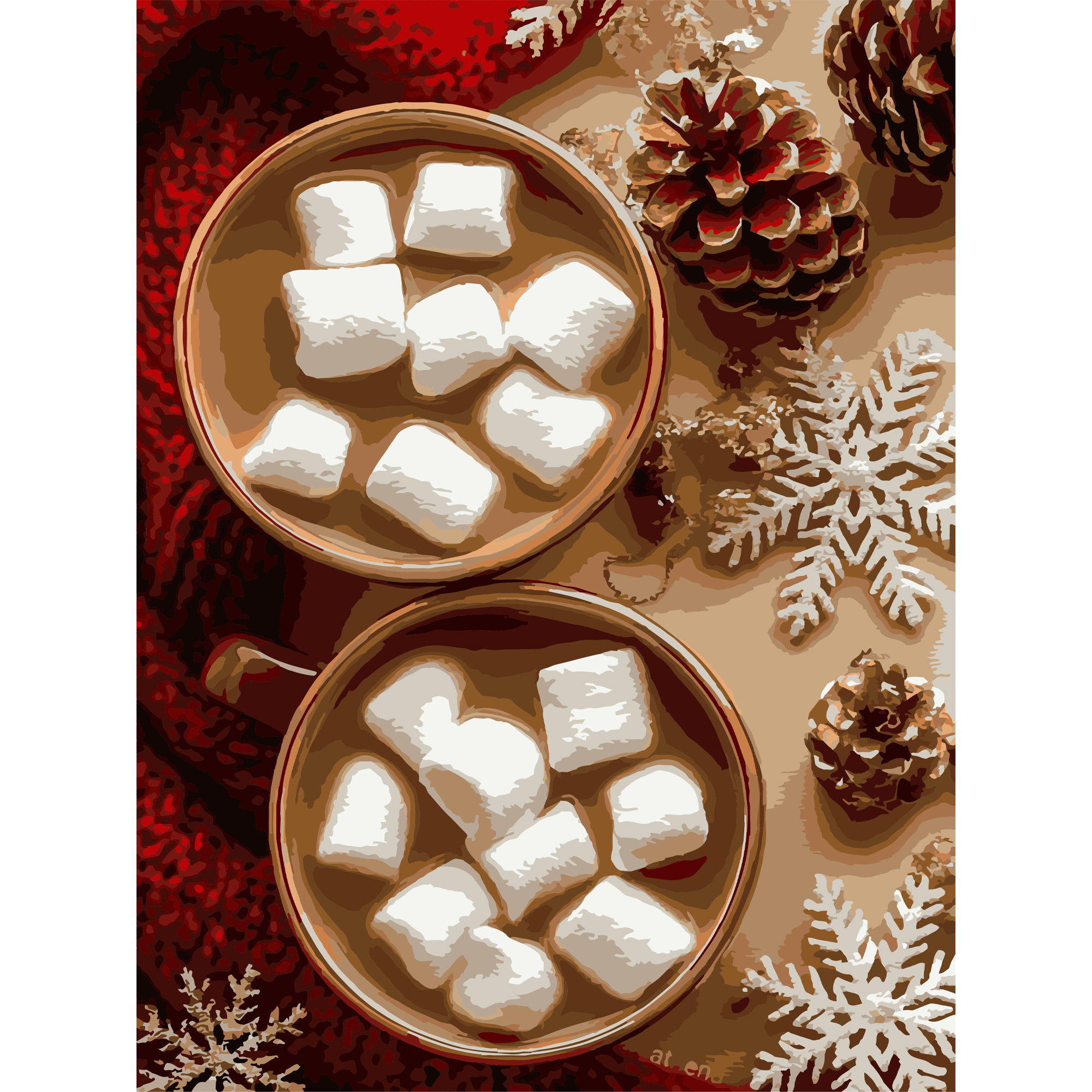 Картина за номерами Strateg ПРЕМІУМ Какао з маршмелоу з лаком та з рівнем розміром 30х40 см (SS1238)