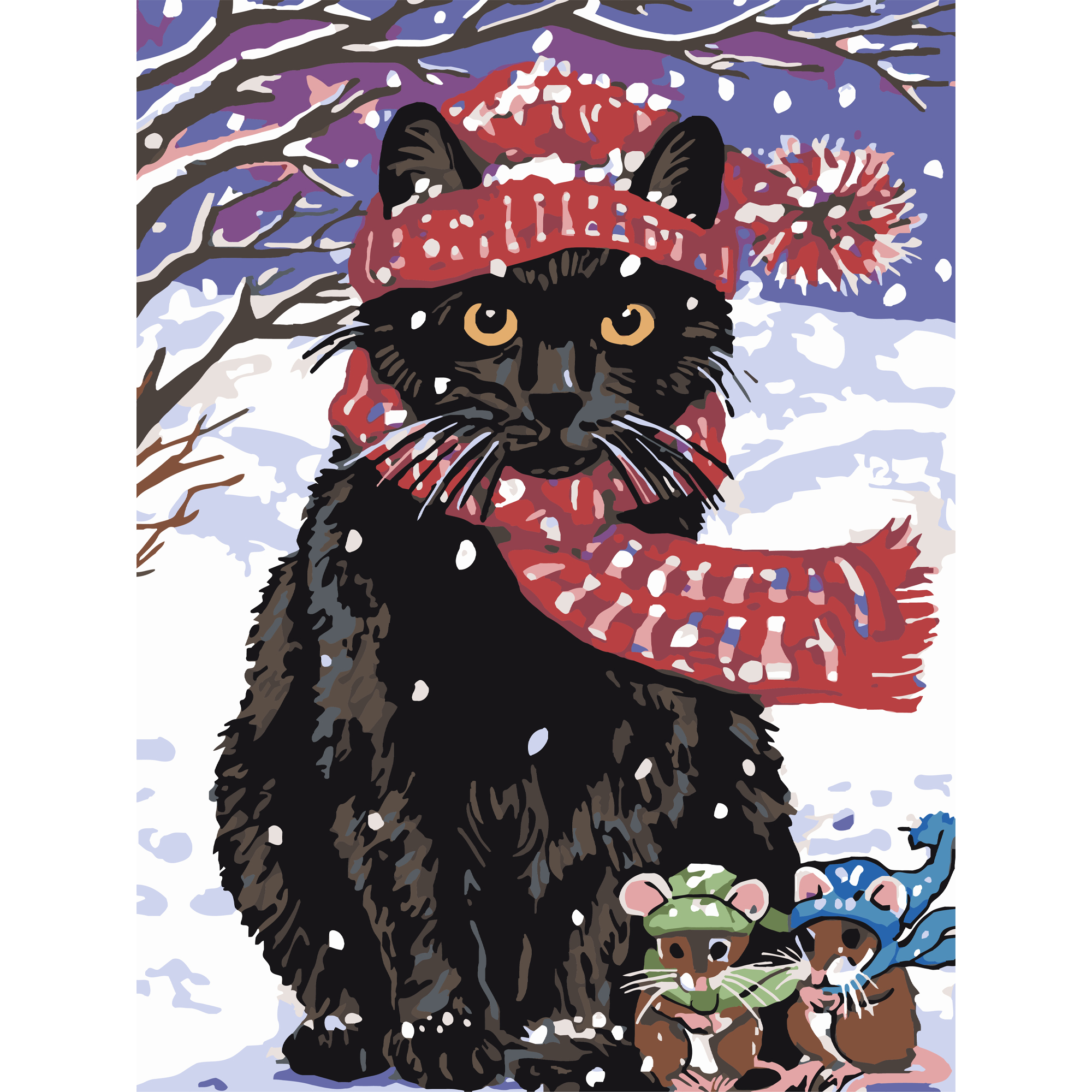 Картина за номерами Strateg ПРЕМІУМ Кіт і мишенята з лаком та з рівнем розміром 30х40 см (SS1244)