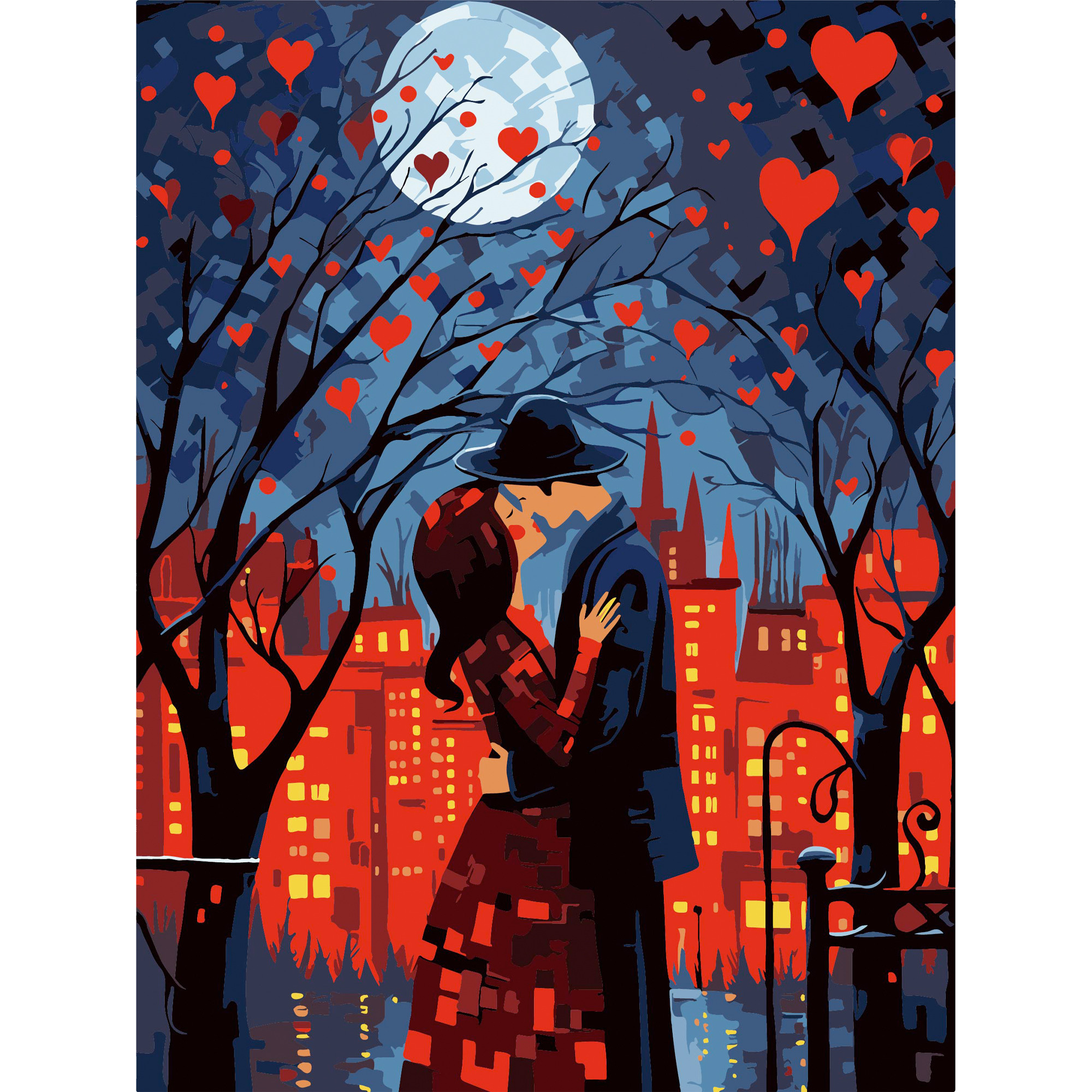 Картина за номерами Strateg ПРЕМІУМ Поцілунок у місті на чорному фоні розміром 30х40 см (FH-21)