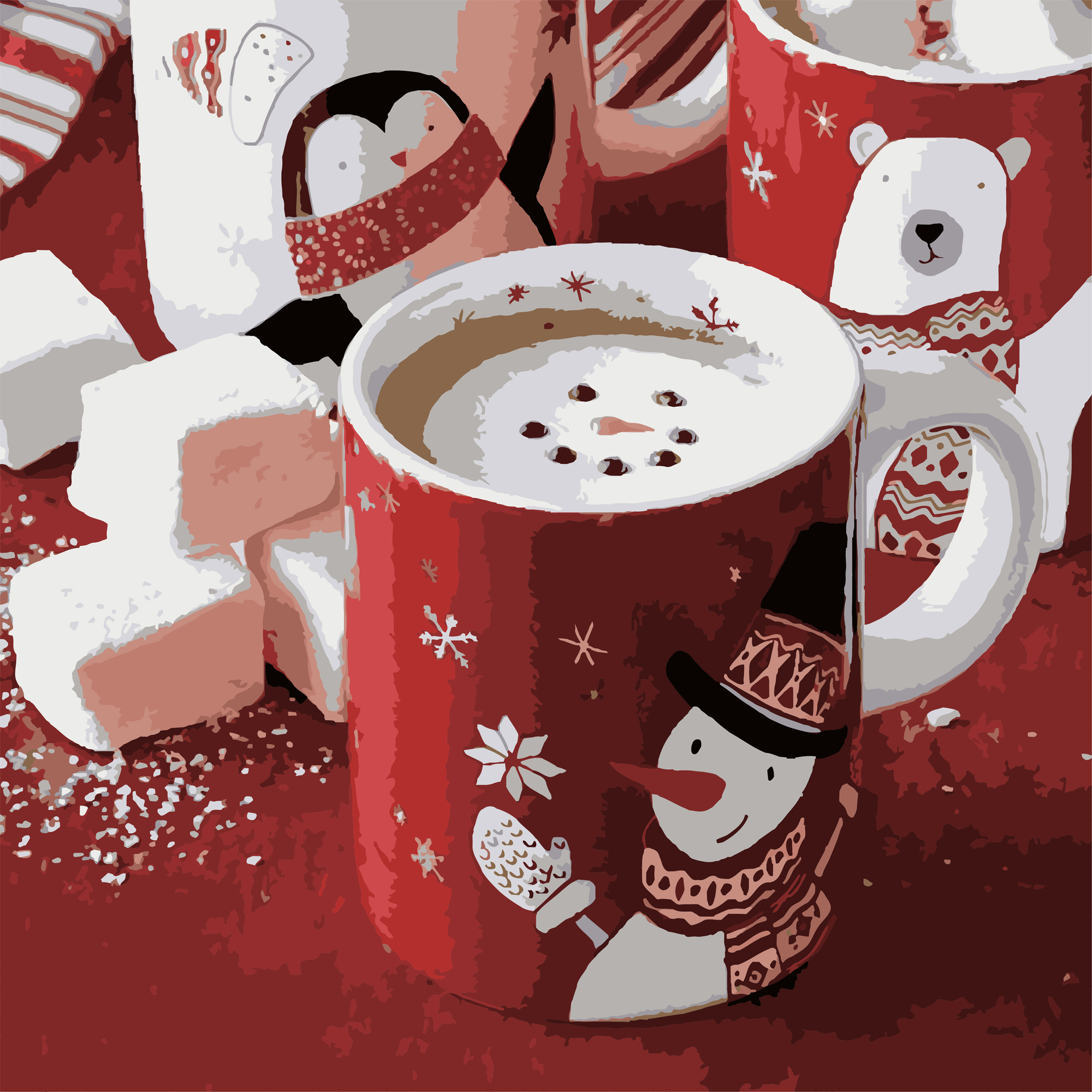 Картина за номерами Strateg ПРЕМІУМ Зимова чашка розміром 40х40 см(FF-1003)