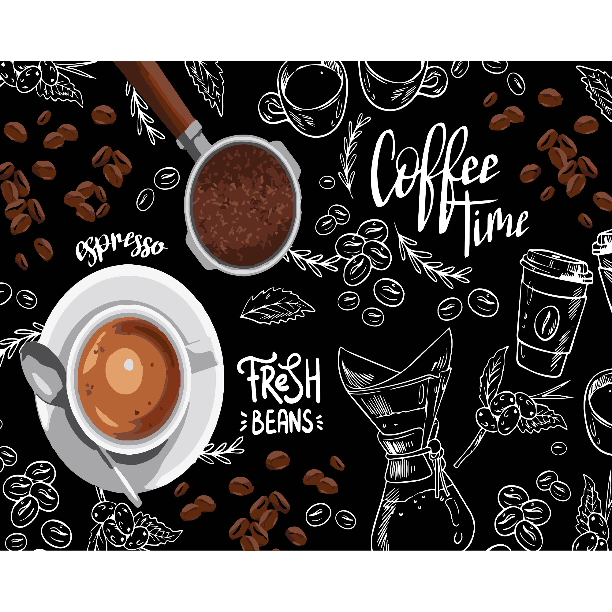 Картина за номерами Strateg ПРЕМІУМ Час кави на чорному фоні розміром 40х50 см (AH1172-12)