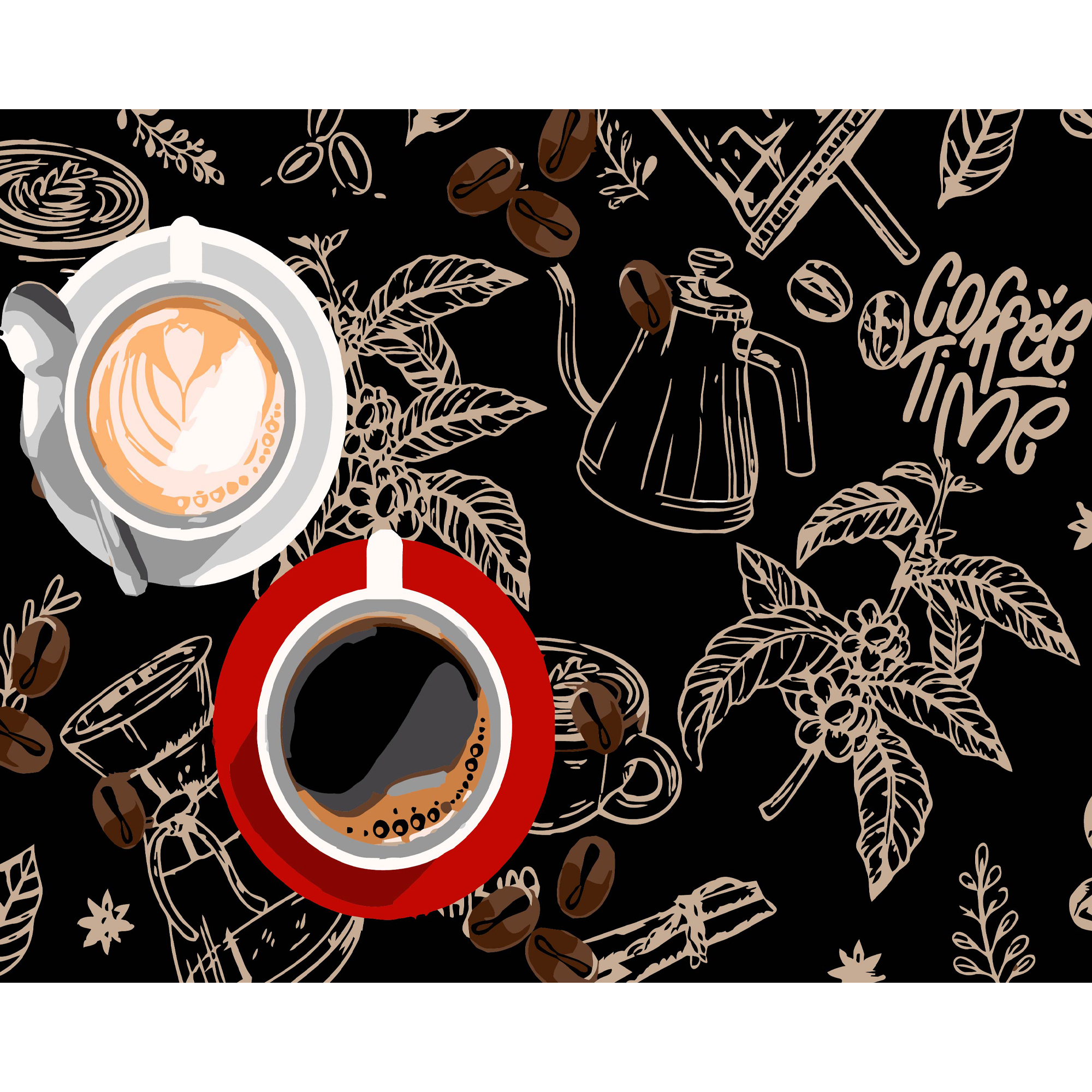 Painting by numbers Strateg PREMIUM Two cups of coffee on a black background size 40x50 cm (AH1184-12)