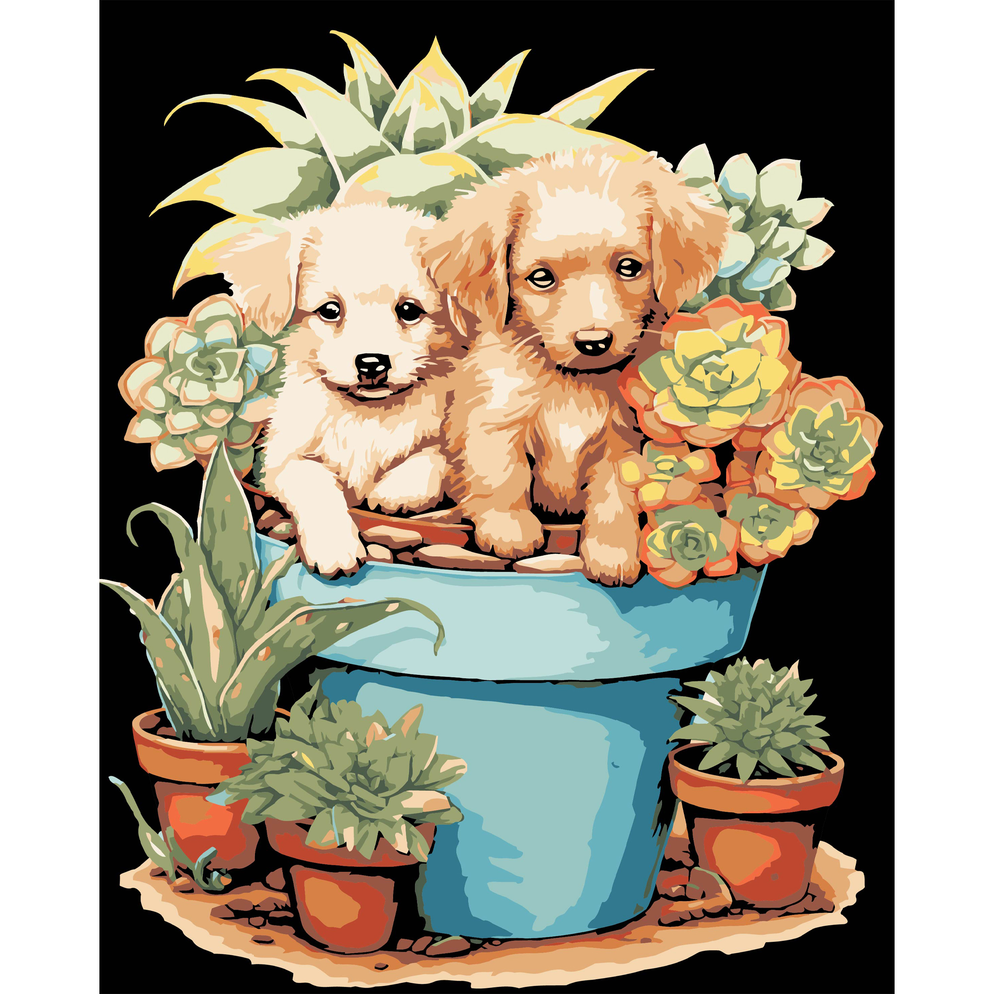 Картина за номерами Strateg ПРЕМІУМ Цуценяти на чорному фоні розміром 40х50 см (AH1192-16)