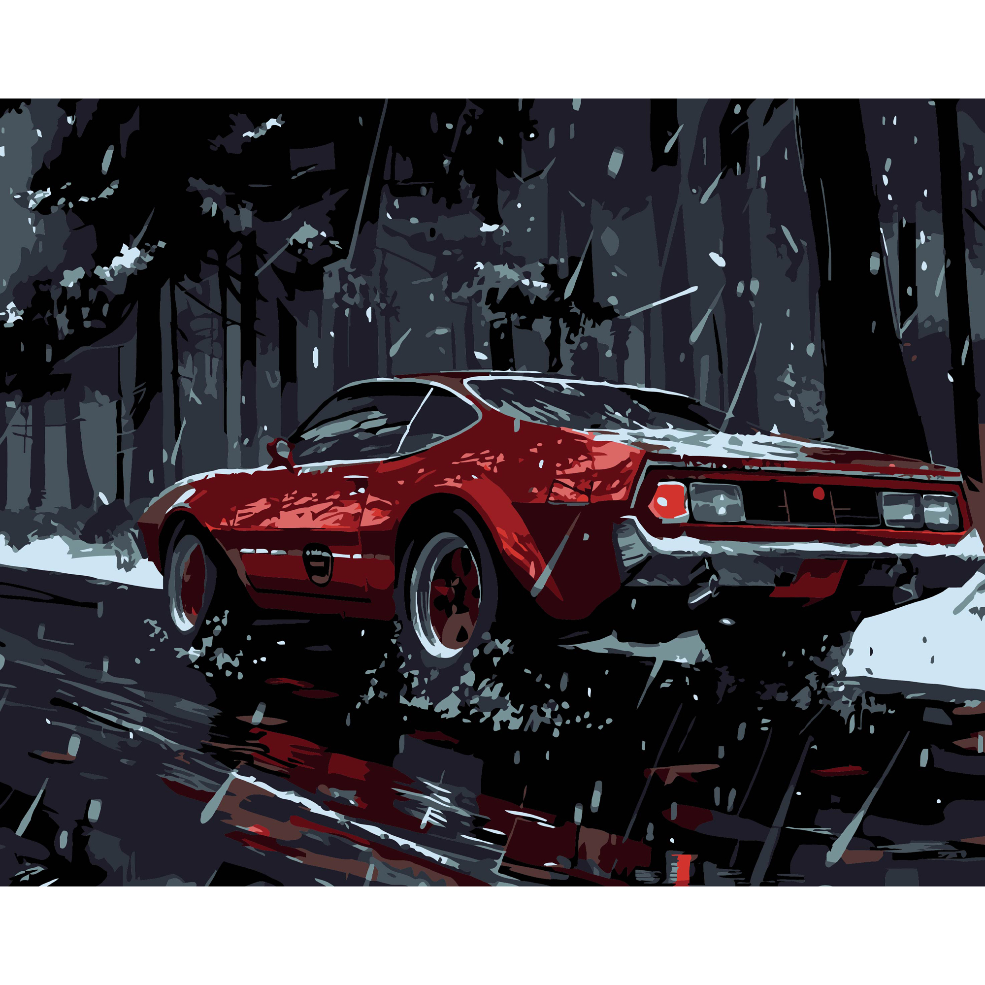 Картина за номерами Strateg ПРЕМІУМ Червона машина на чорному фоні розміром 40х50 см (AH1196-11)