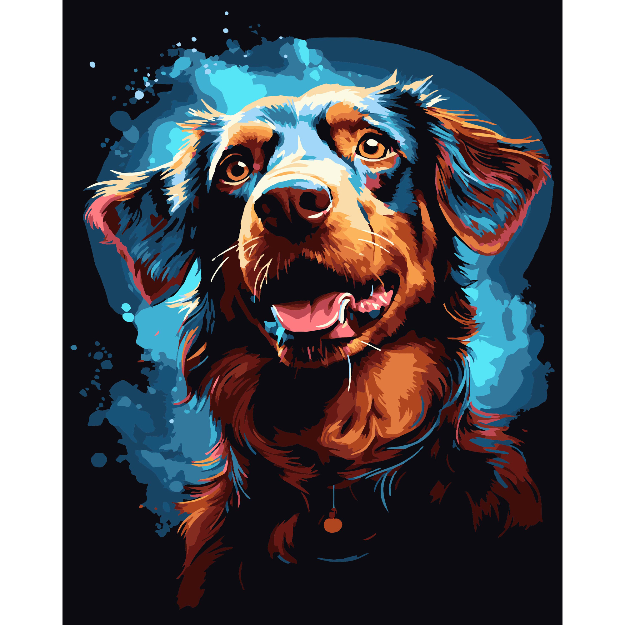 Картина за номерами Strateg ПРЕМІУМ Веселий пес на чорному фоні розміром 40х50 см (AH1208-17)