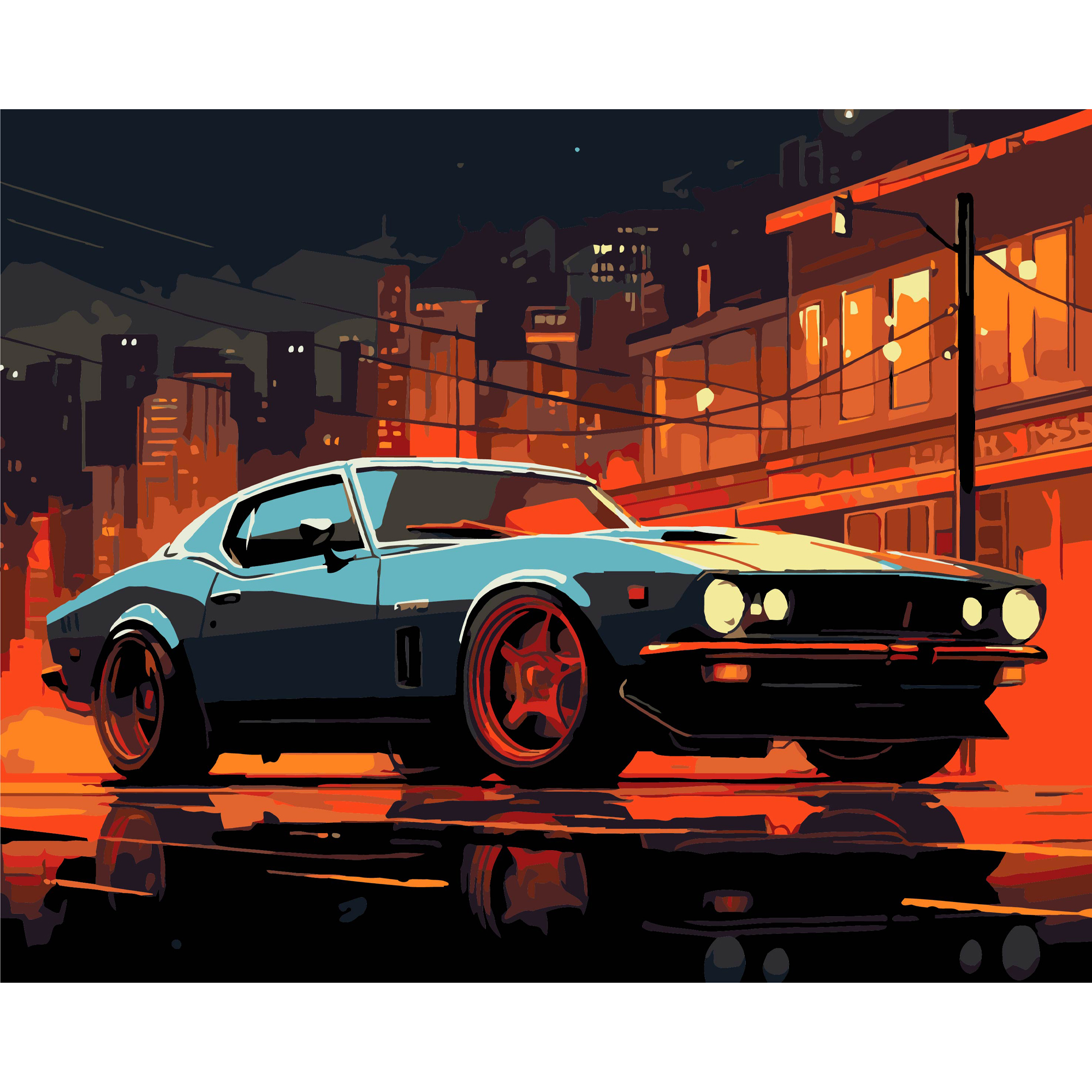 Картина за номерами Strateg ПРЕМІУМ Міський Мустанг на чорному фоні розміром 40х50 см (AH1217-18)