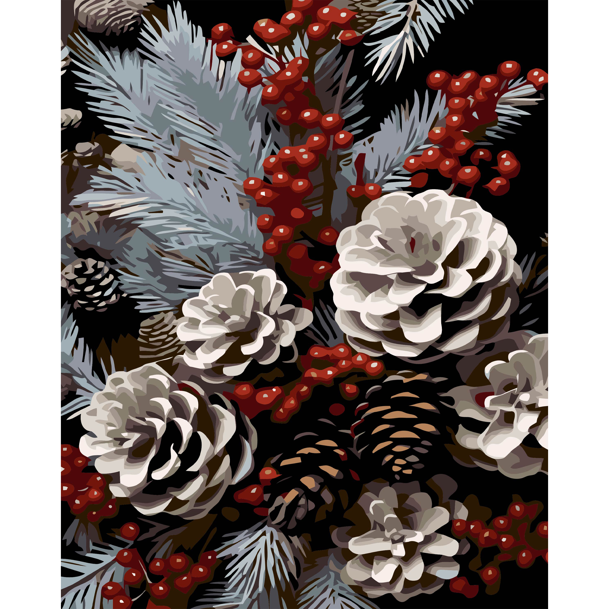 Картина за номерами Strateg ПРЕМІУМ Зимова композиція на чорному фоні розміром 40х50 см (AH1235)