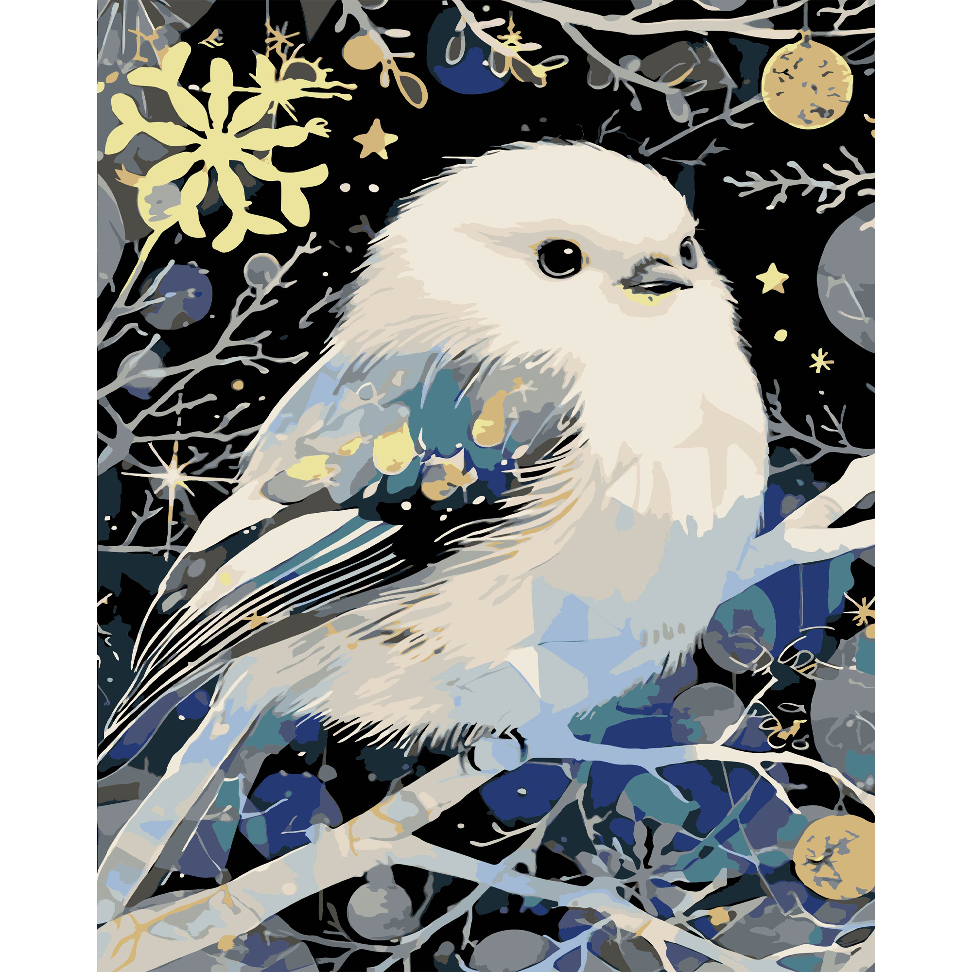 Картина за номерами Strateg ПРЕМІУМ Зимова пташка на чорному фоні розміром 40х50 см (AH1239)