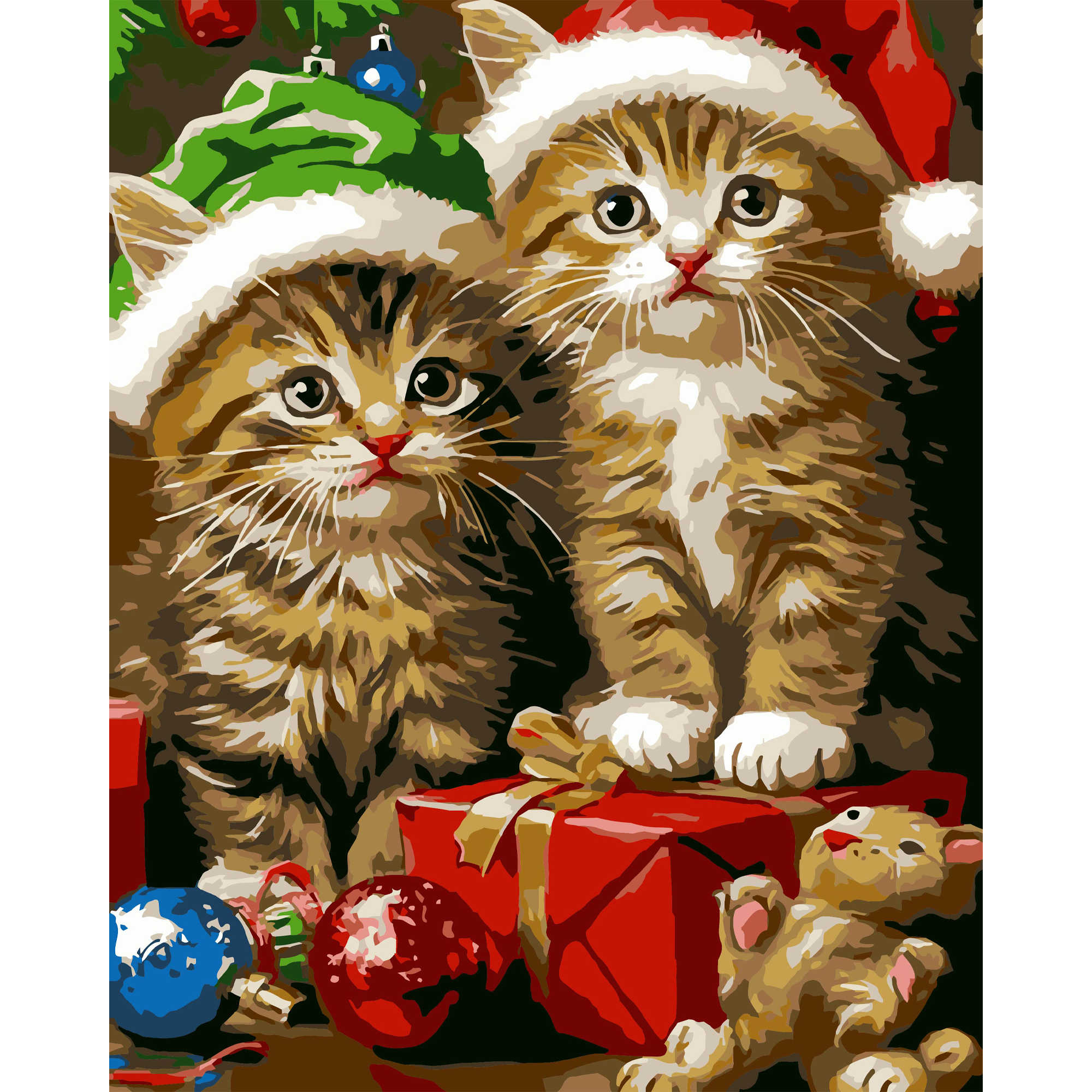 Картина за номерами Strateg Новорічні котики розміром 40х50 см (VG011 )