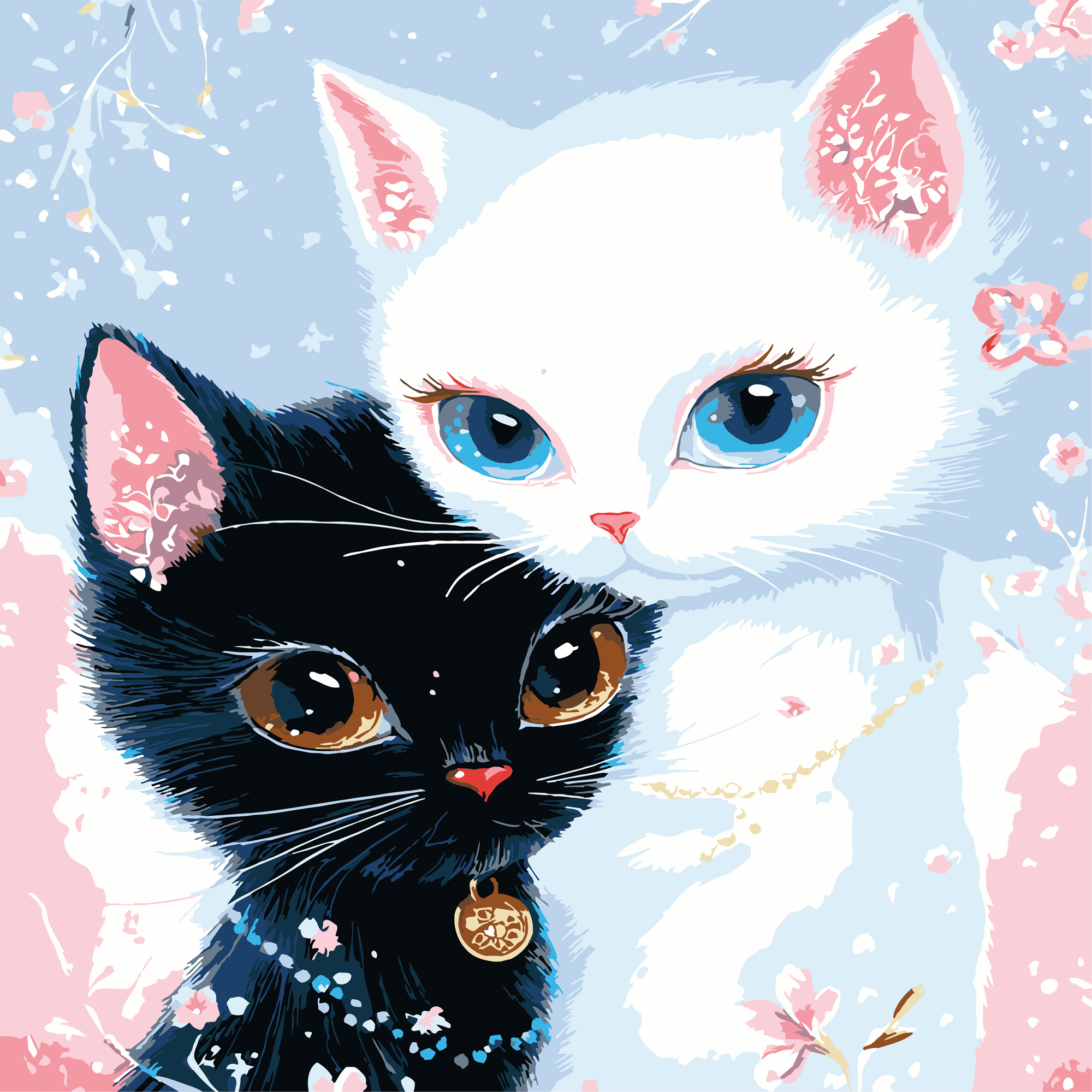 Картина за номерами Strateg Пухнаста дружба котиків  30х30 (ES-0914)