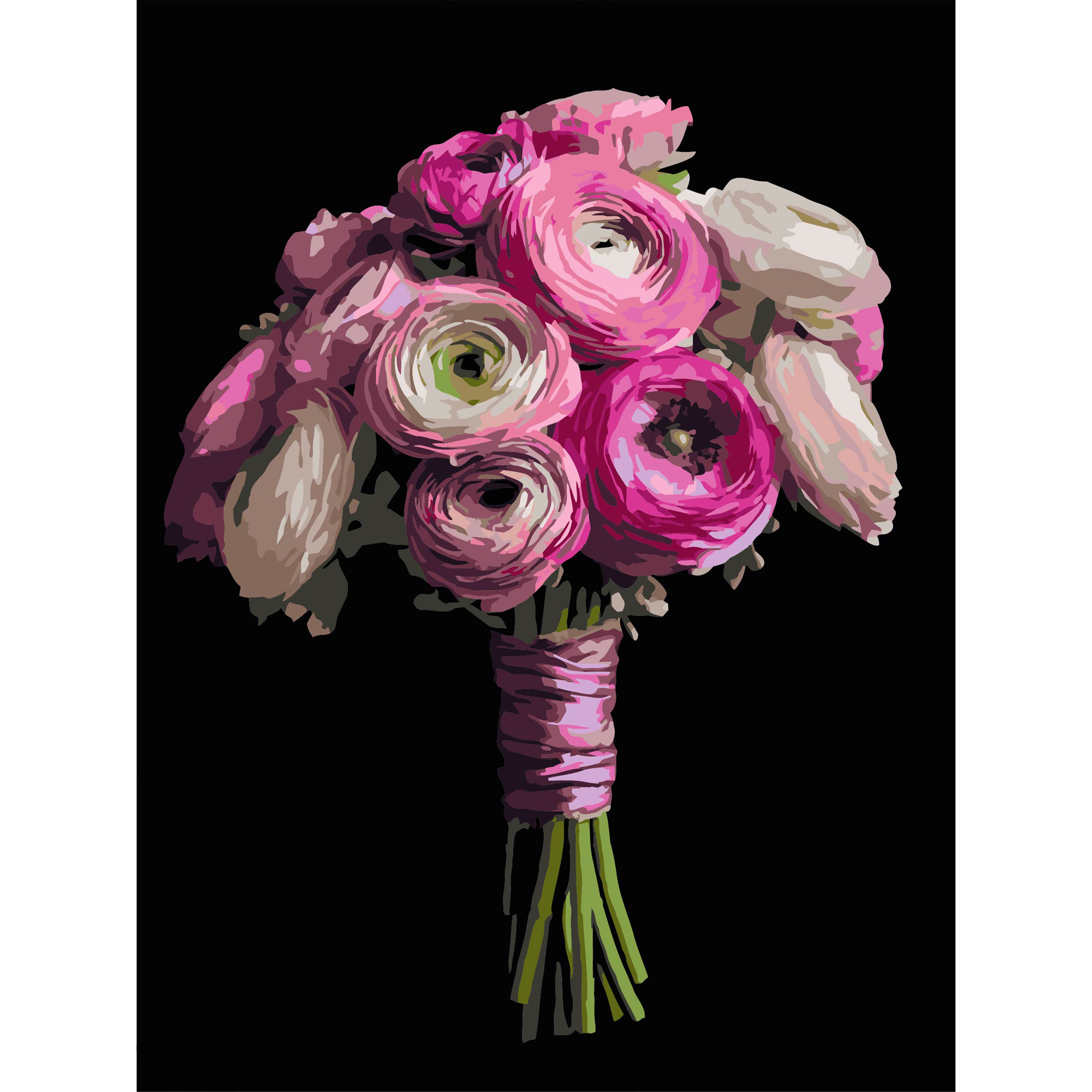 Painting by numbers Strateg Pink bouquet on a black background 40Х50 (AH1248)