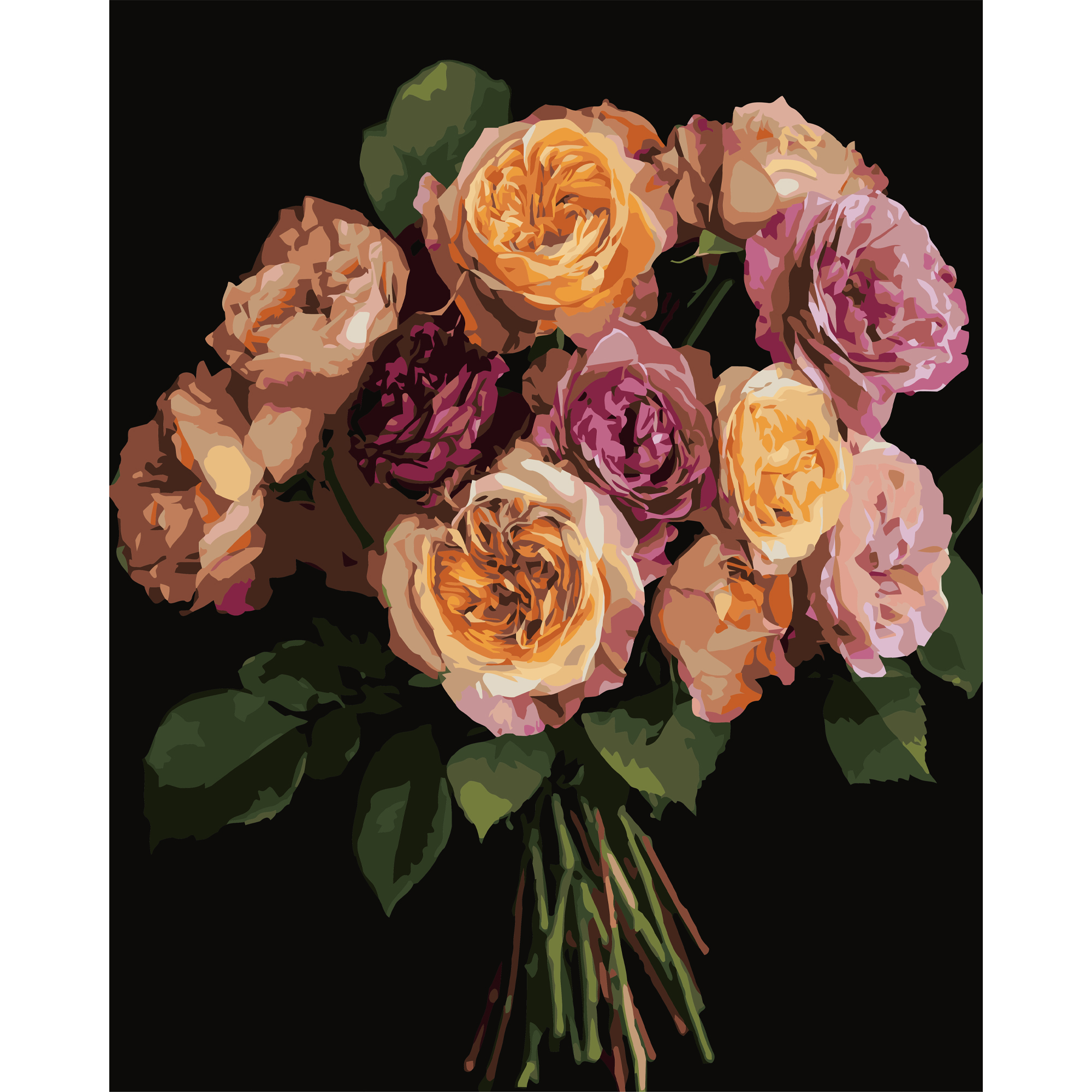 Painting by numbers Strateg Orange bouquet on a black background 40Х50 (AH1279)