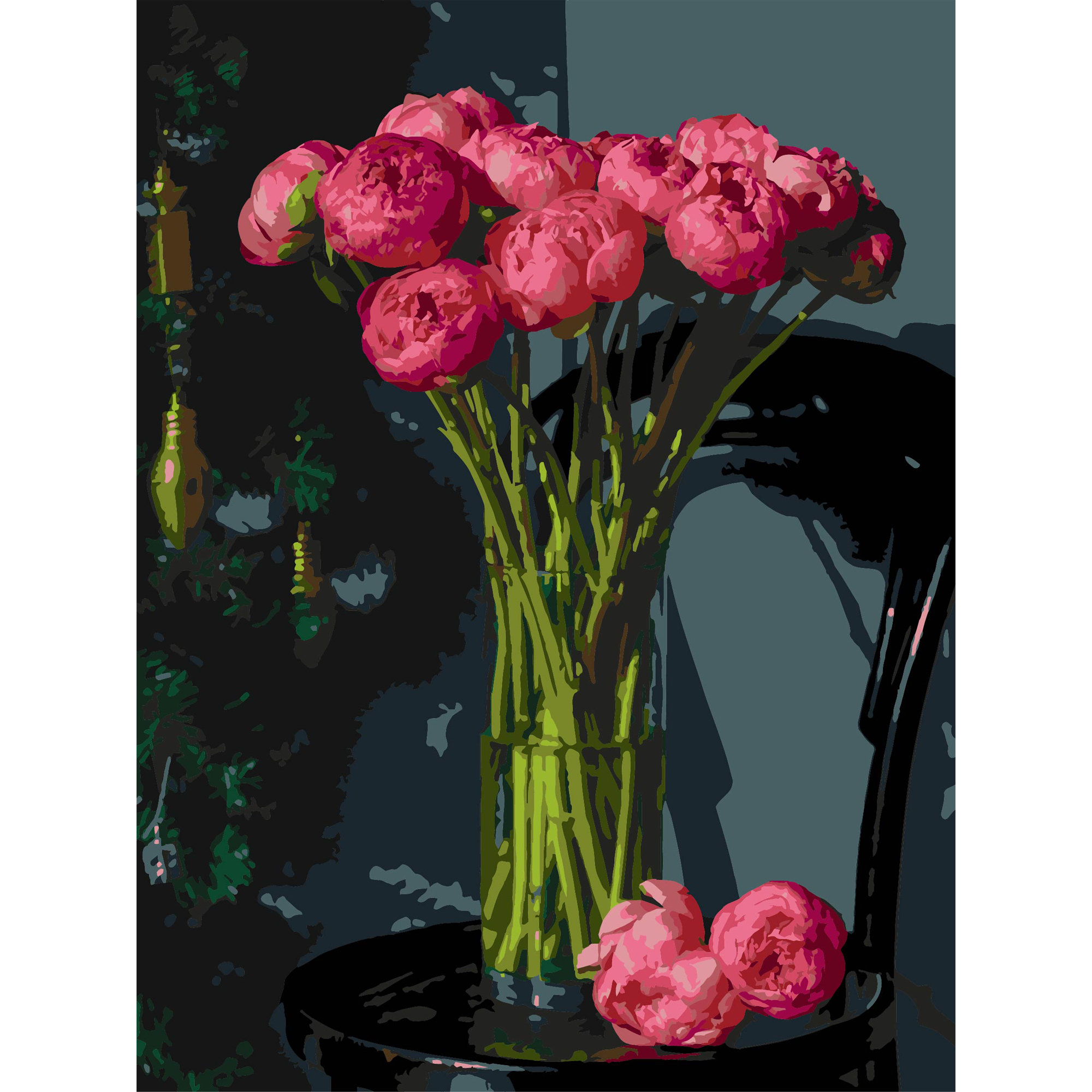 Painting by numbers Strateg Bouquet of pink flowers on a black background 30Х40 (FH-35)