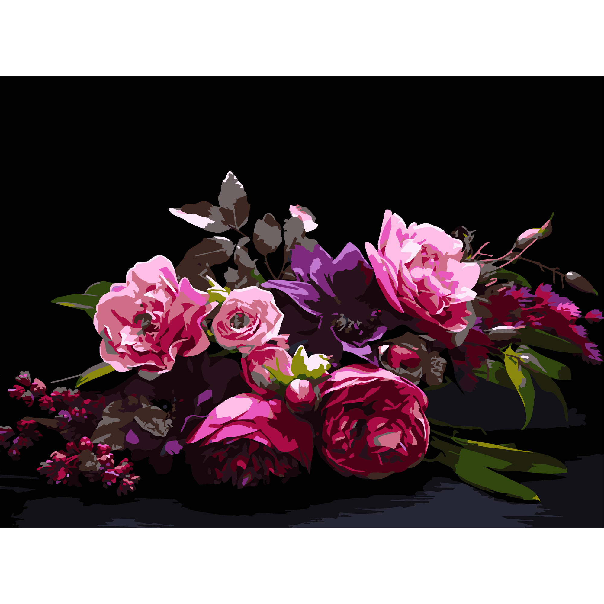 Painting by numbers Strateg Floral harmony on a black background 30Х40 (FH-41)